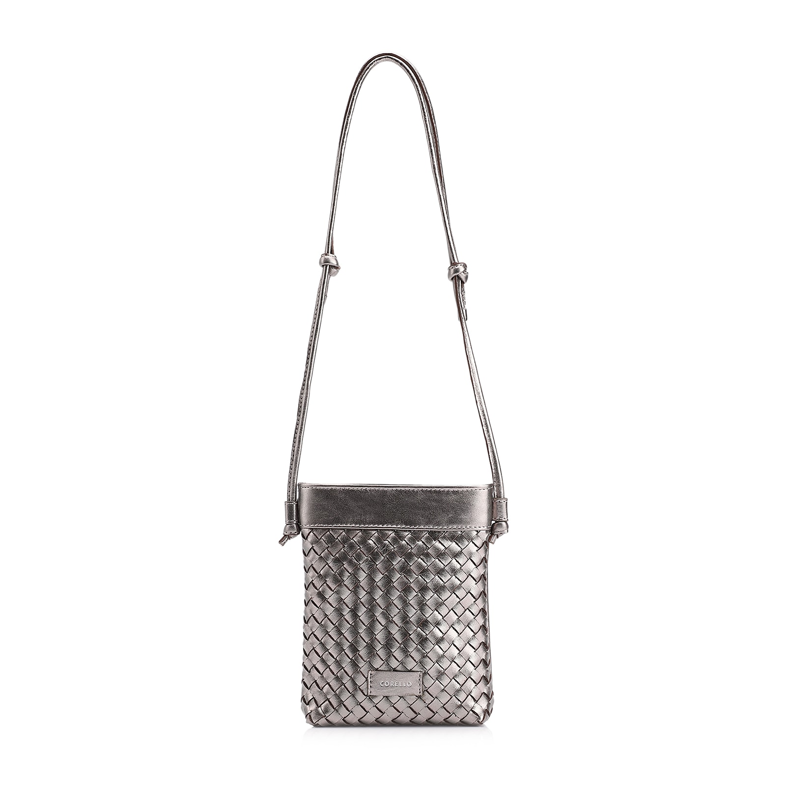 Bolsa Transversal Tressê Couro Metal Prata