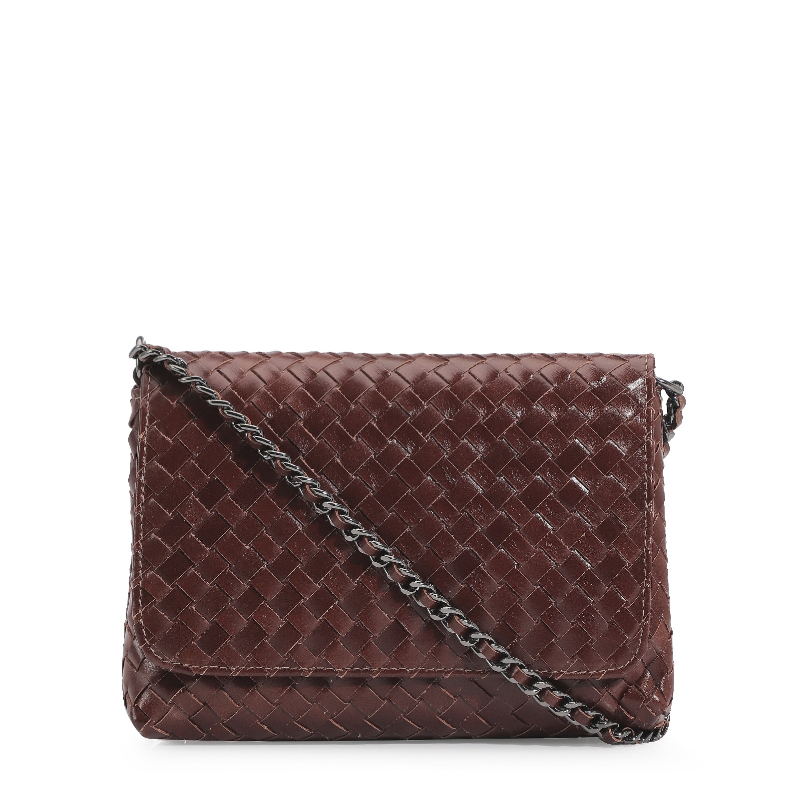 Bolsa Transversal Tressê Couro Mogno