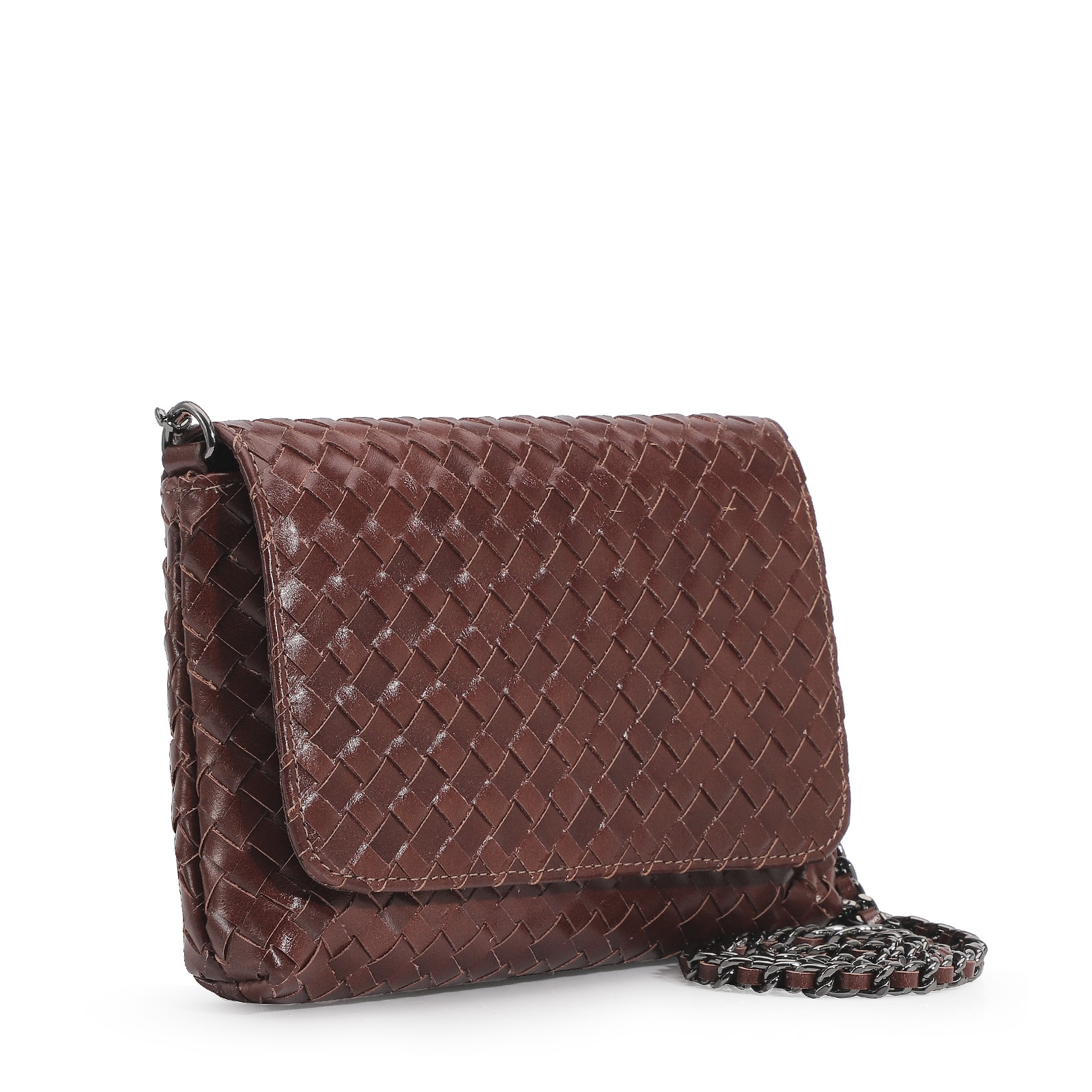Bolsa Transversal Tressê Couro Mogno