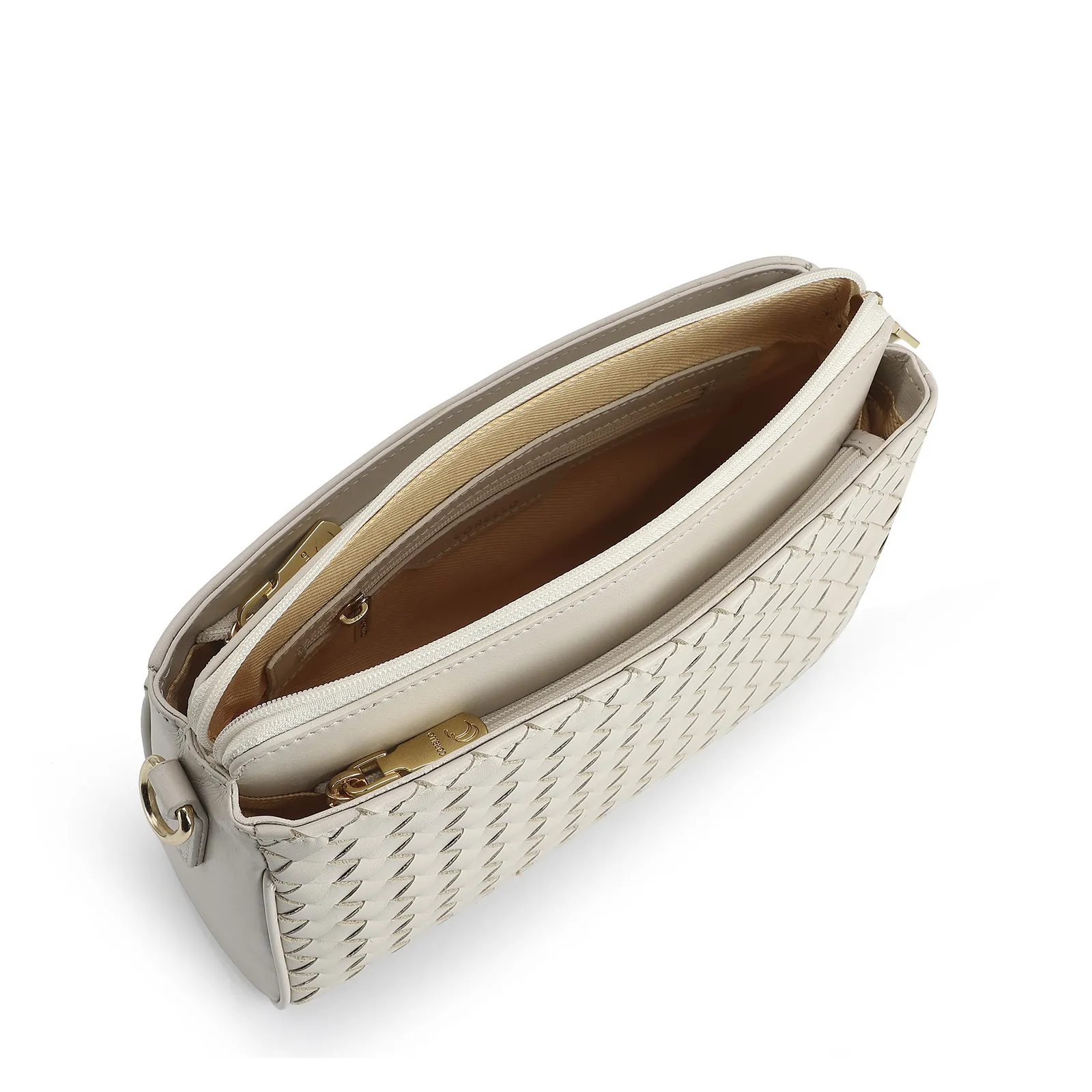 Bolsa Transversal Tressê Couro Off White
