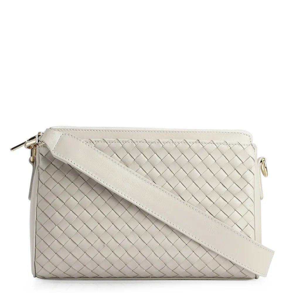 Bolsa Transversal Tressê Couro Off White