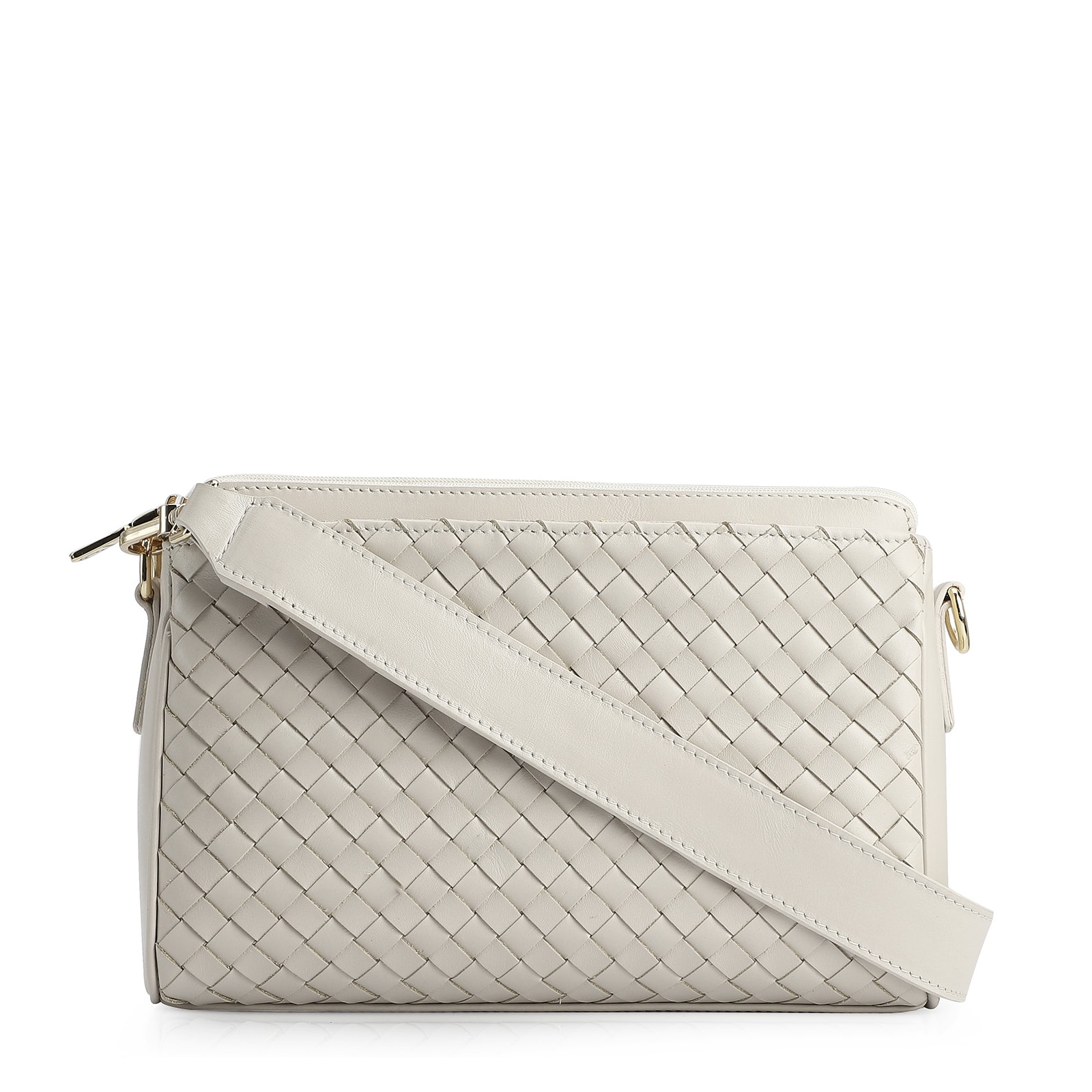 Bolsa Transversal Tressê Couro Off White