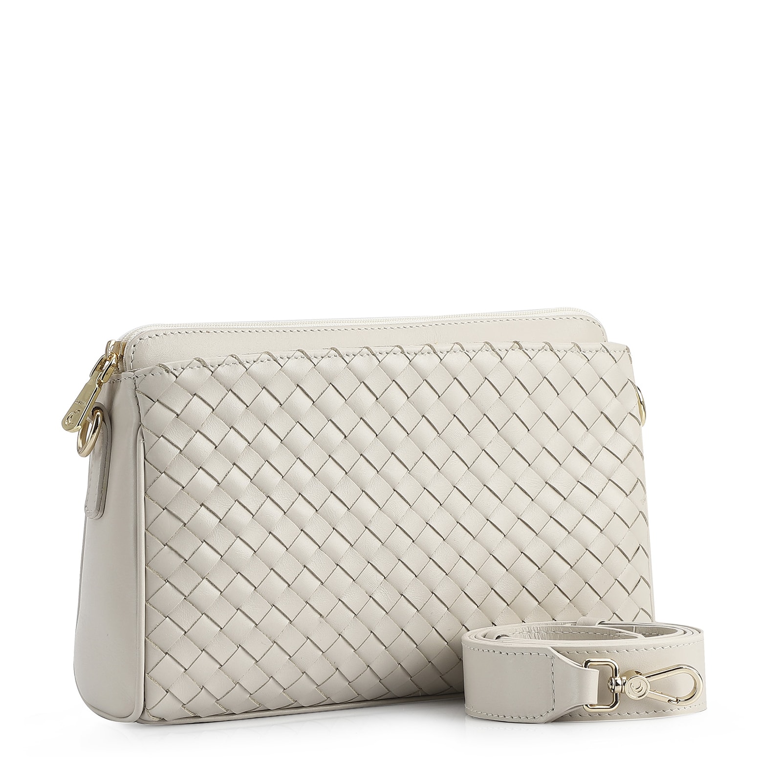 Bolsa Transversal Tressê Couro Off White