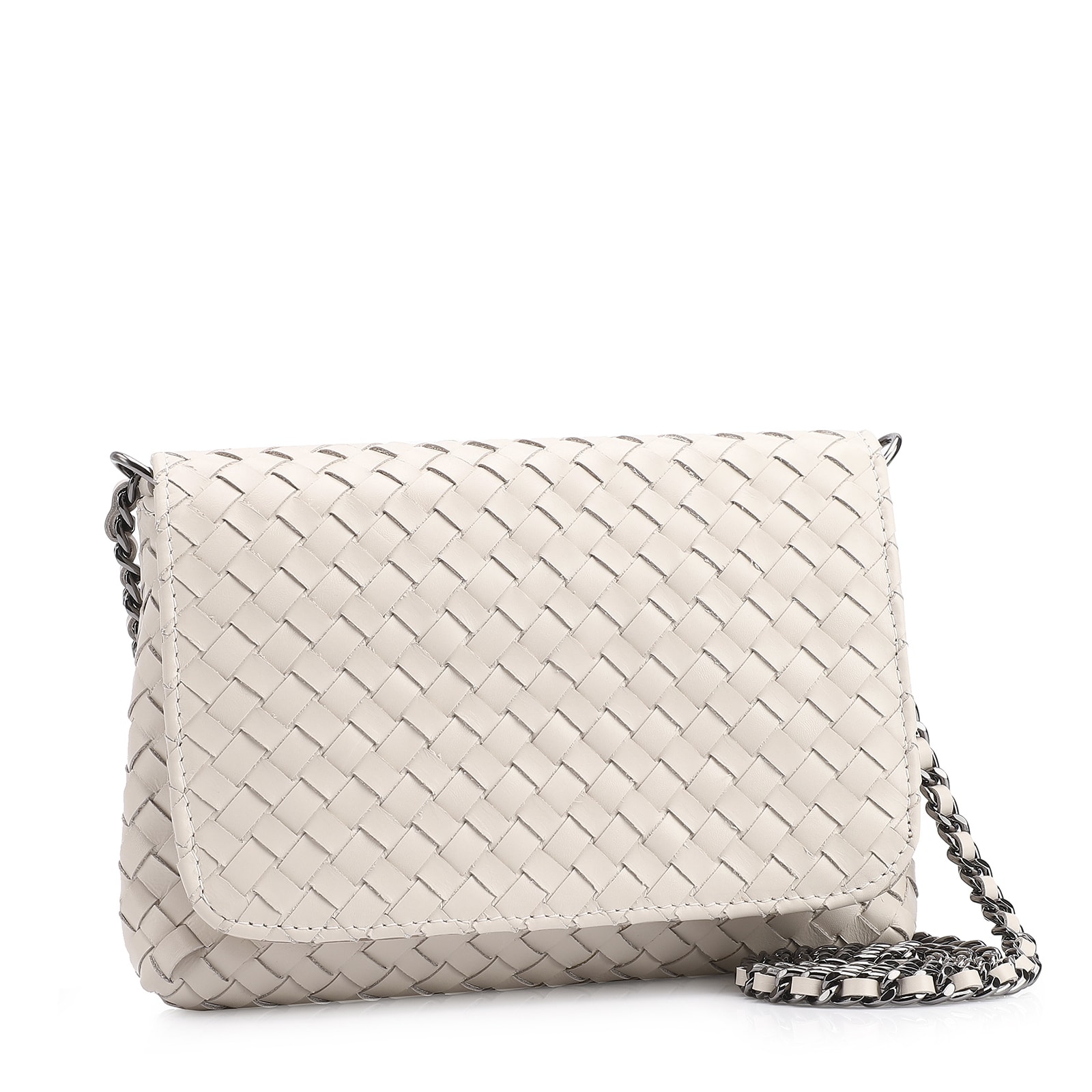 Bolsa Transversal Tressê Couro Off White