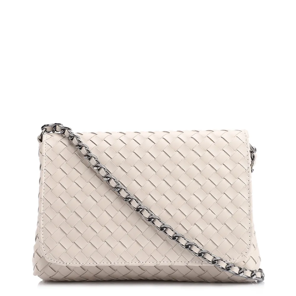 Bolsa Transversal Tressê Couro Off White