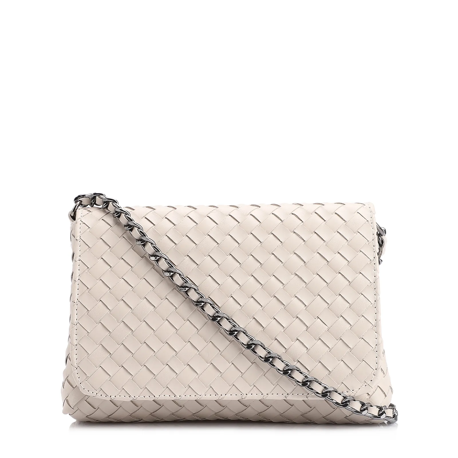 Bolsa Transversal Tressê Couro Off White
