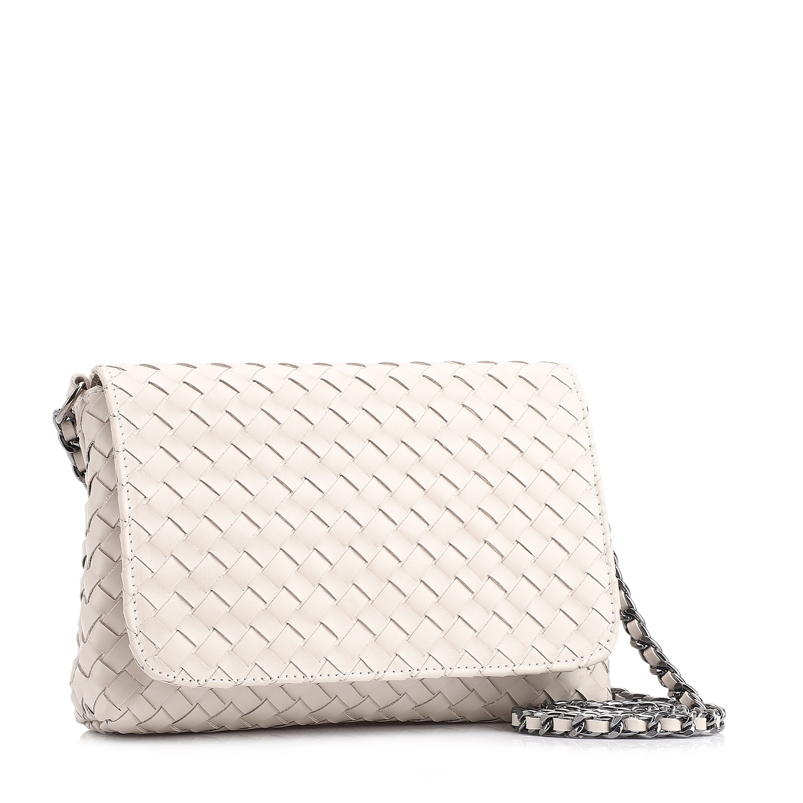 Bolsa Transversal Tressê Couro Off White