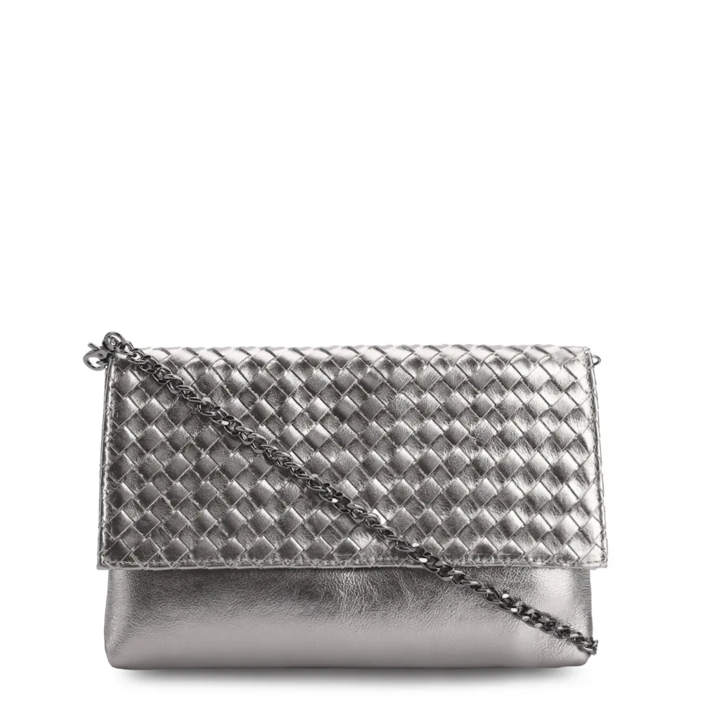 Bolsa Transversal Tressê Couro Prata