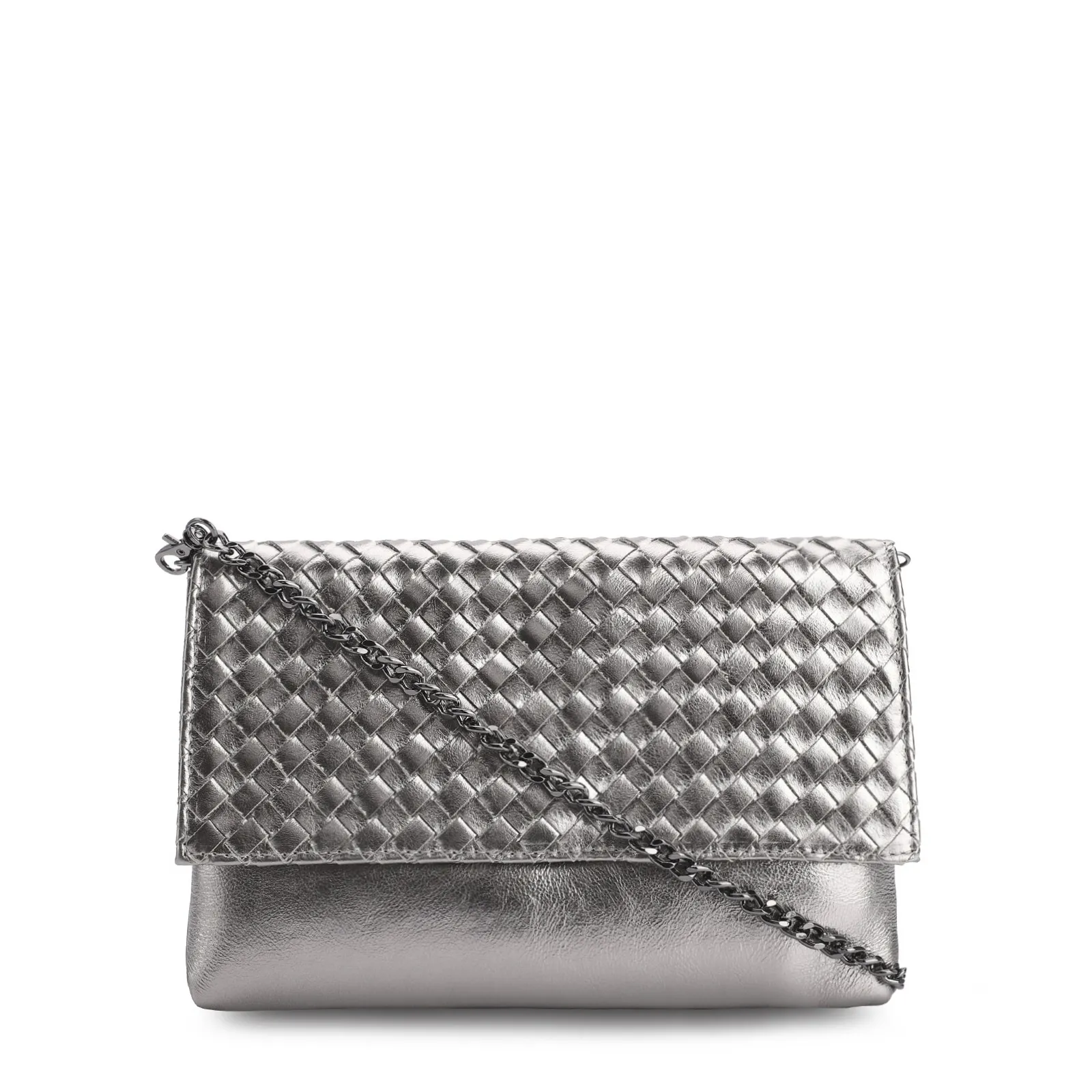 Bolsa Transversal Tressê Couro Prata