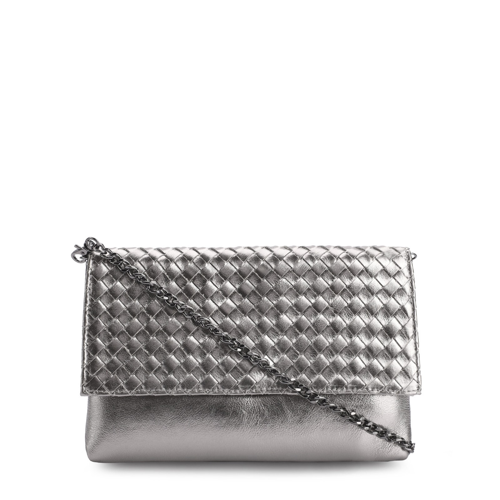 Bolsa Transversal Tressê Couro Prata