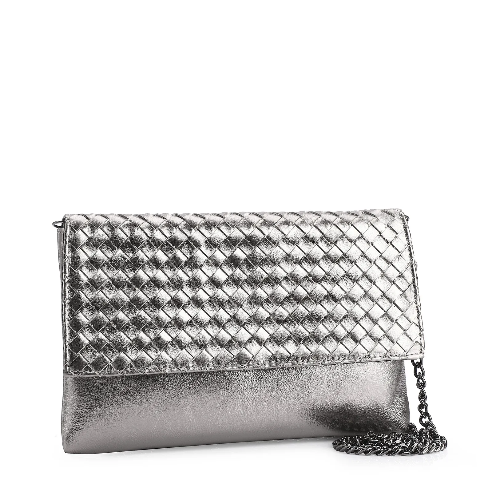 Bolsa Transversal Tressê Couro Prata