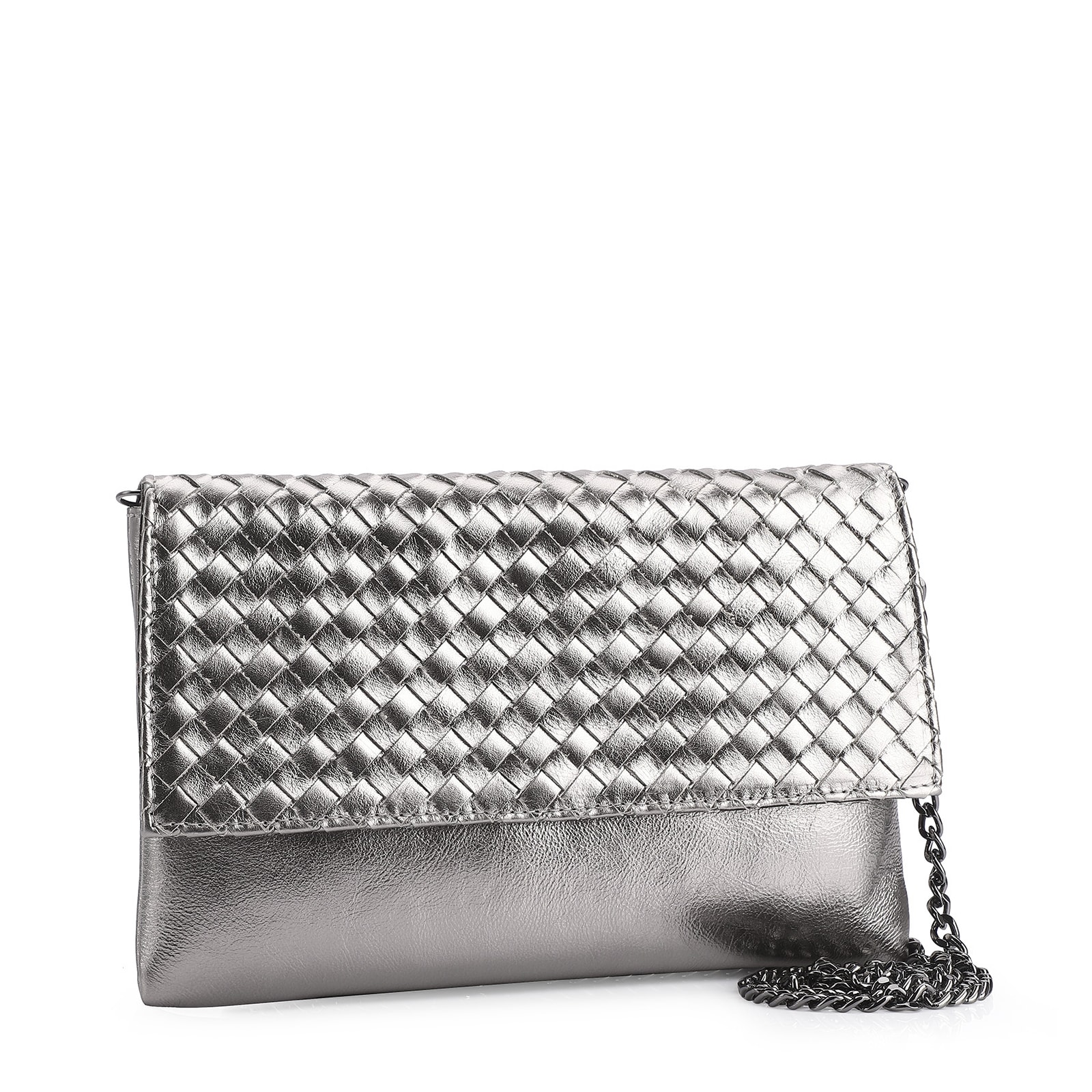Bolsa Transversal Tressê Couro Prata