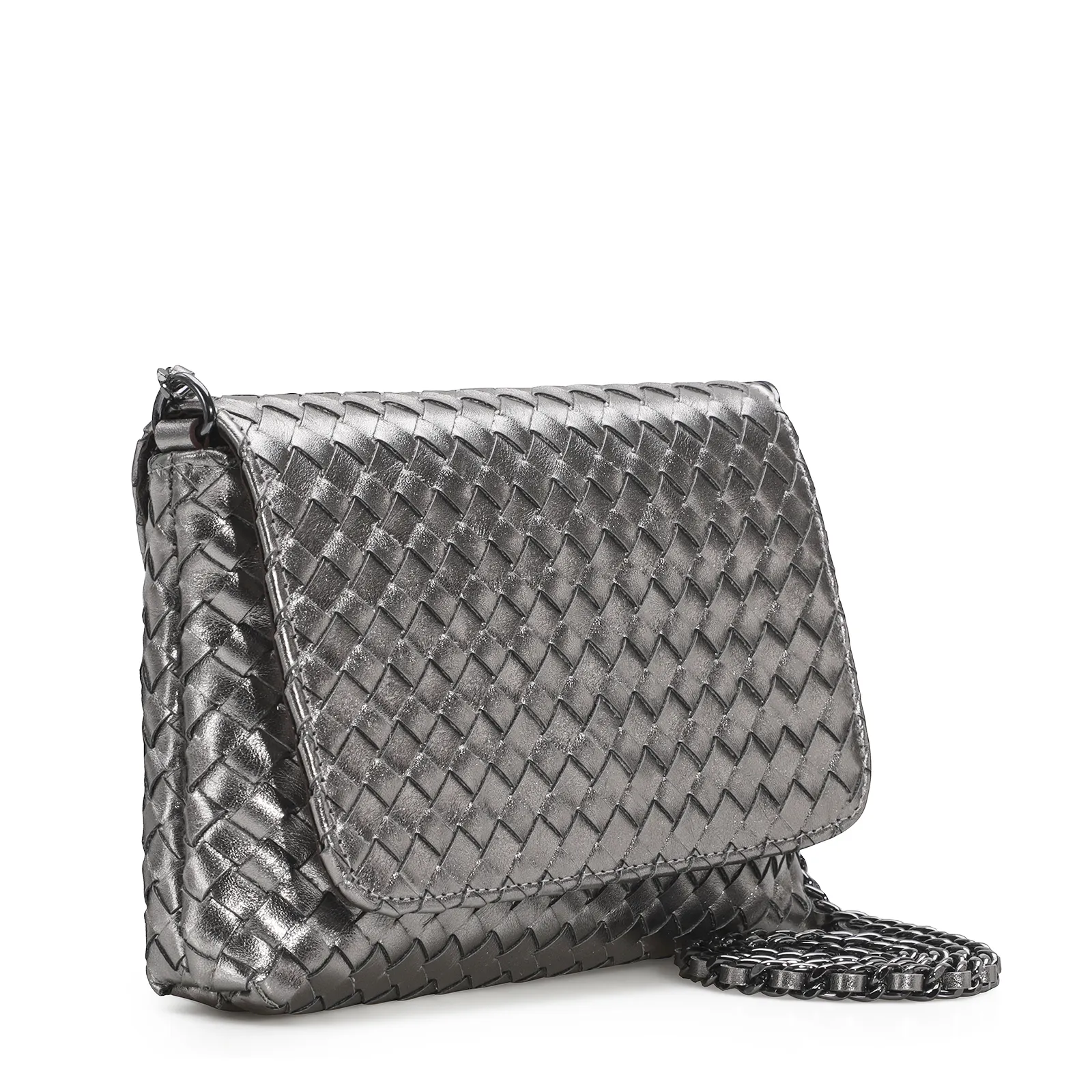 Bolsa Transversal Tressê Couro Prata
