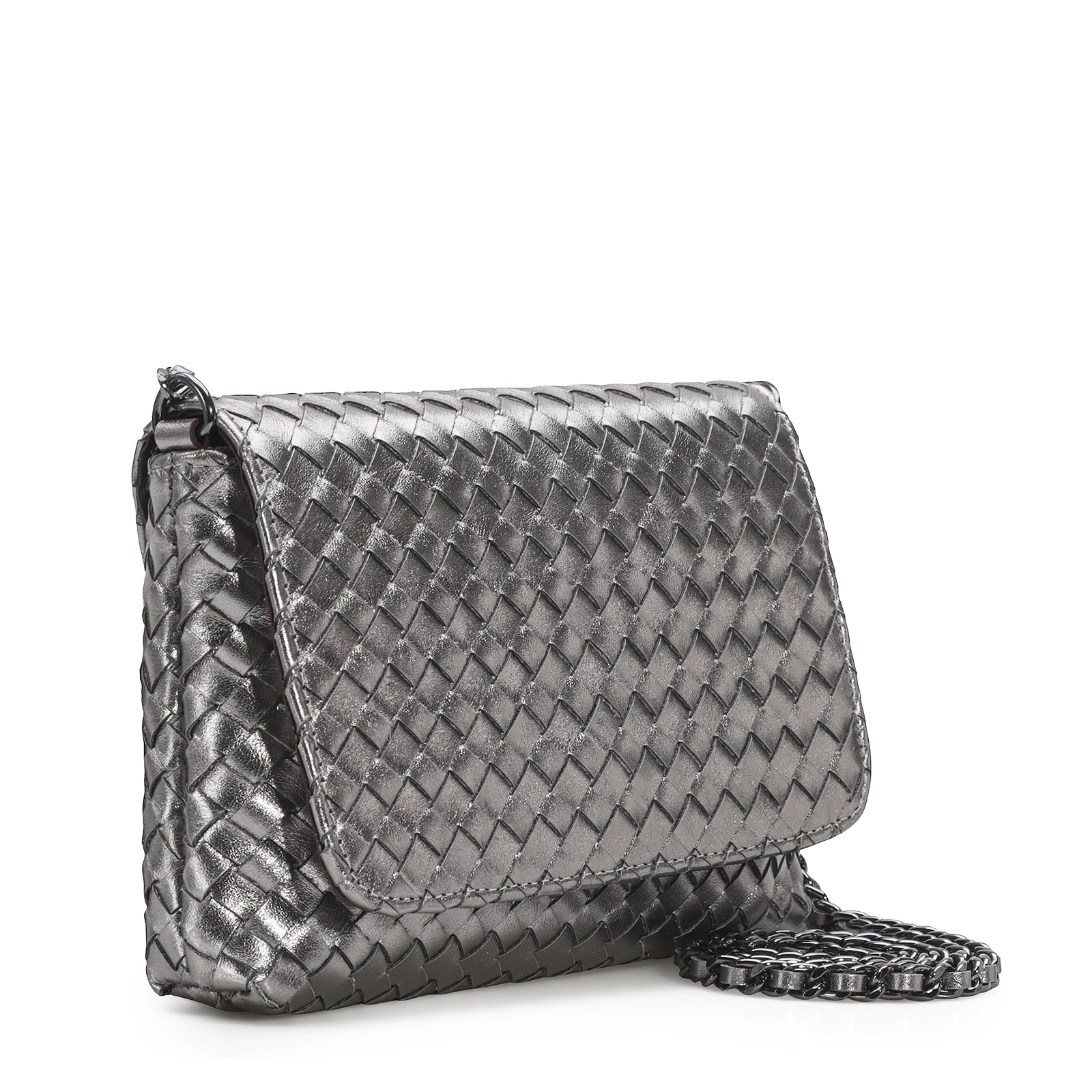 Bolsa Transversal Tressê Couro Prata