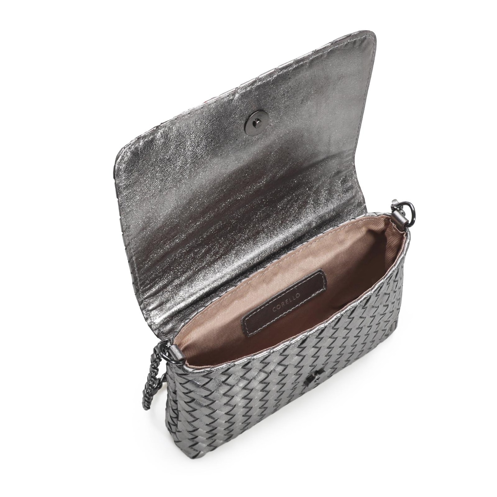 Bolsa Transversal Tressê Couro Prata