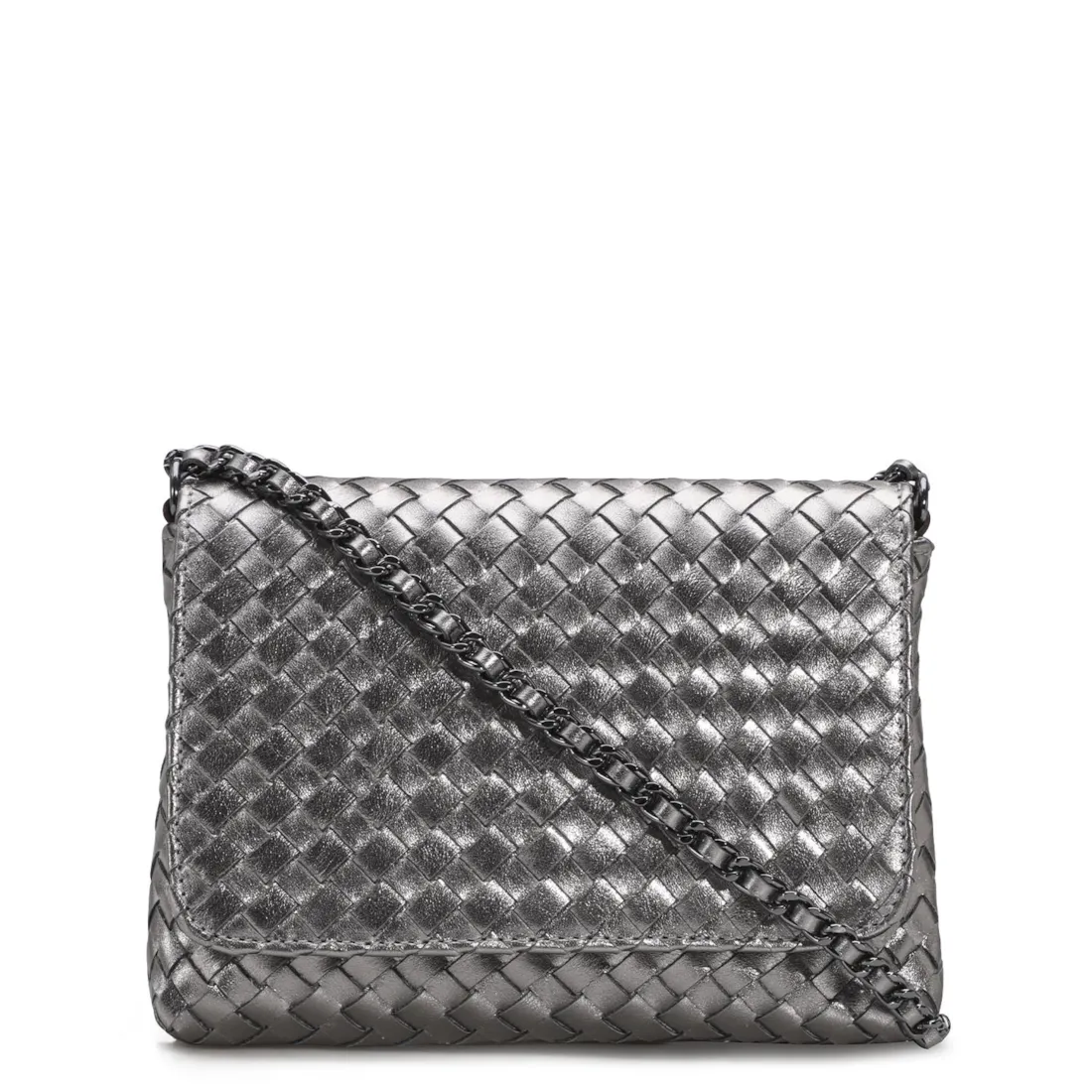 Bolsa Transversal Tressê Couro Prata