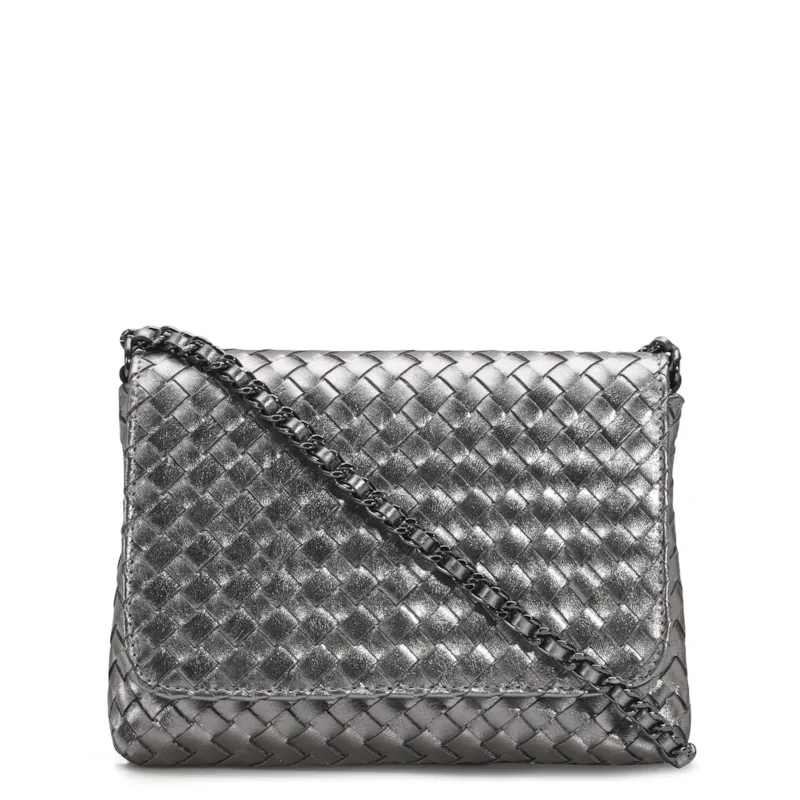 Bolsa Transversal Tressê Couro Prata