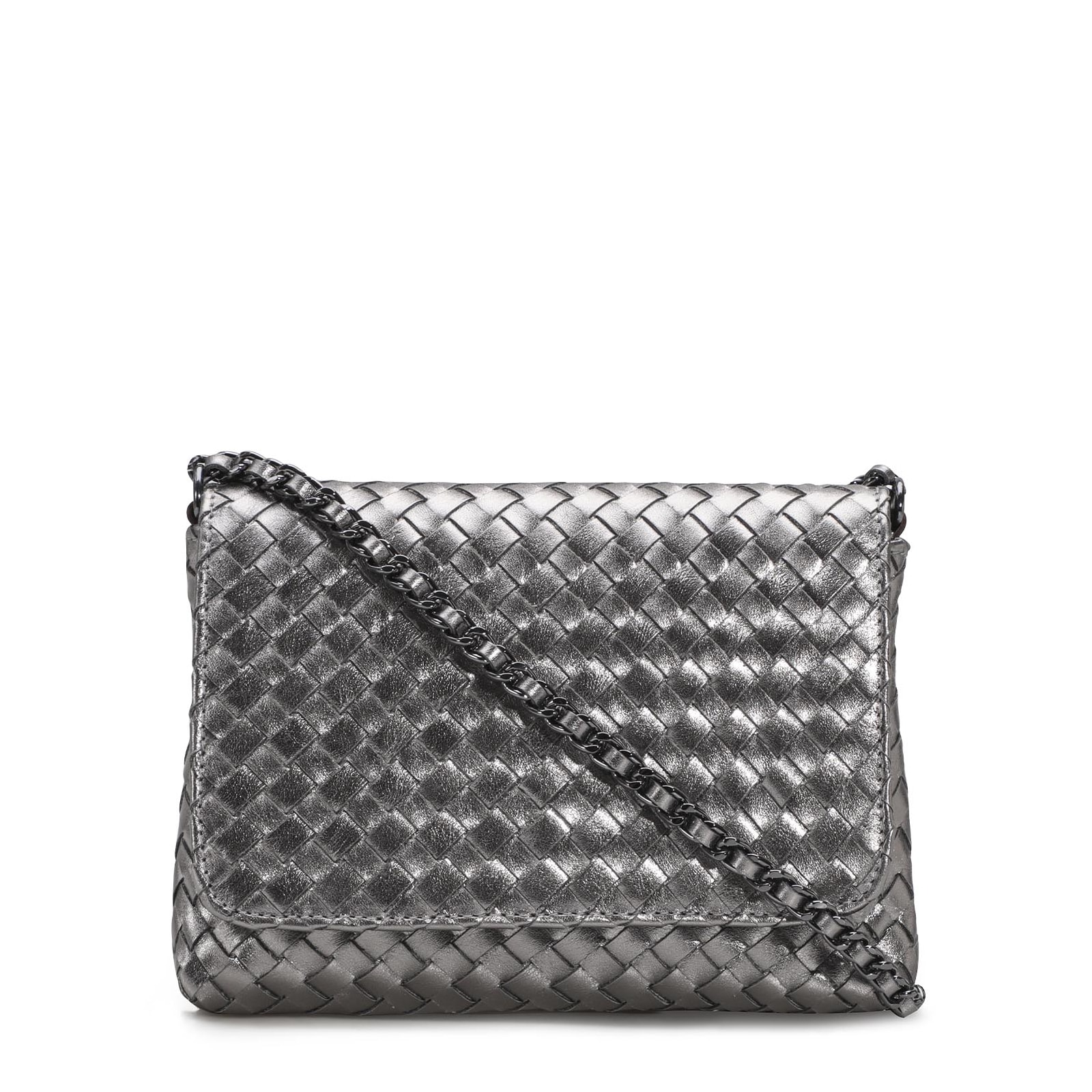 Bolsa Transversal Tressê Couro Prata