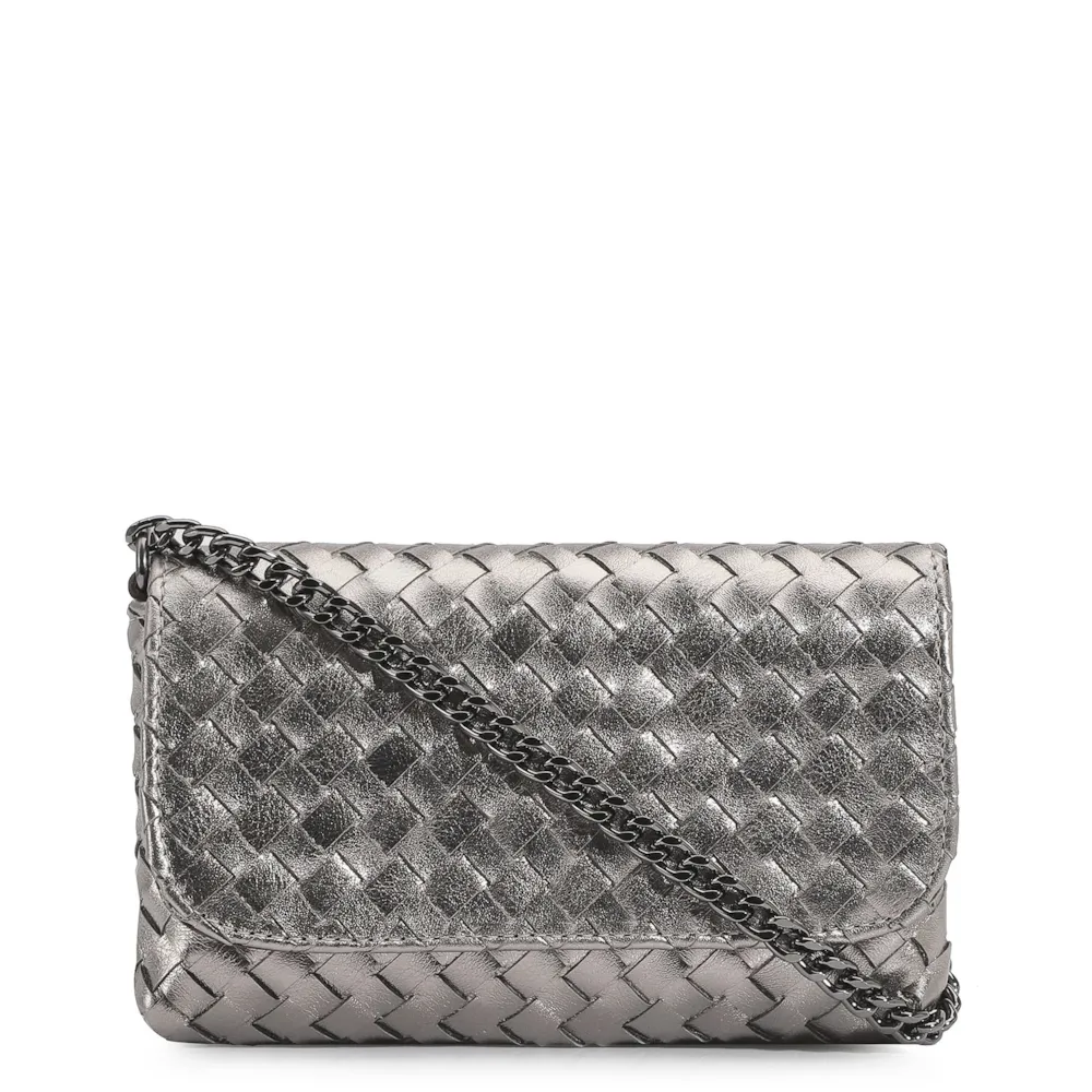 Bolsa Transversal Tressê Couro Prata