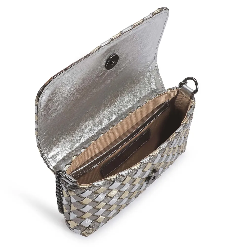 Bolsa Transversal Tressê Couro Prata/Grafite/Dourado - imagem 5