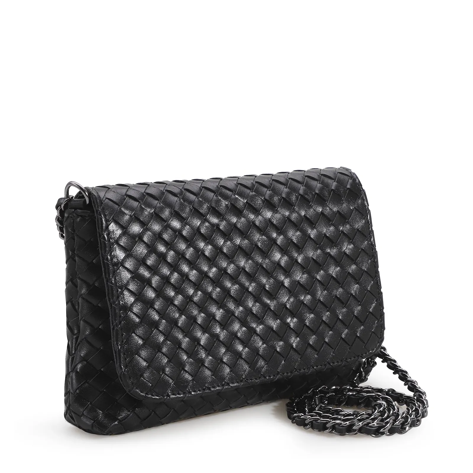 Bolsa Transversal Tressê Couro Preto