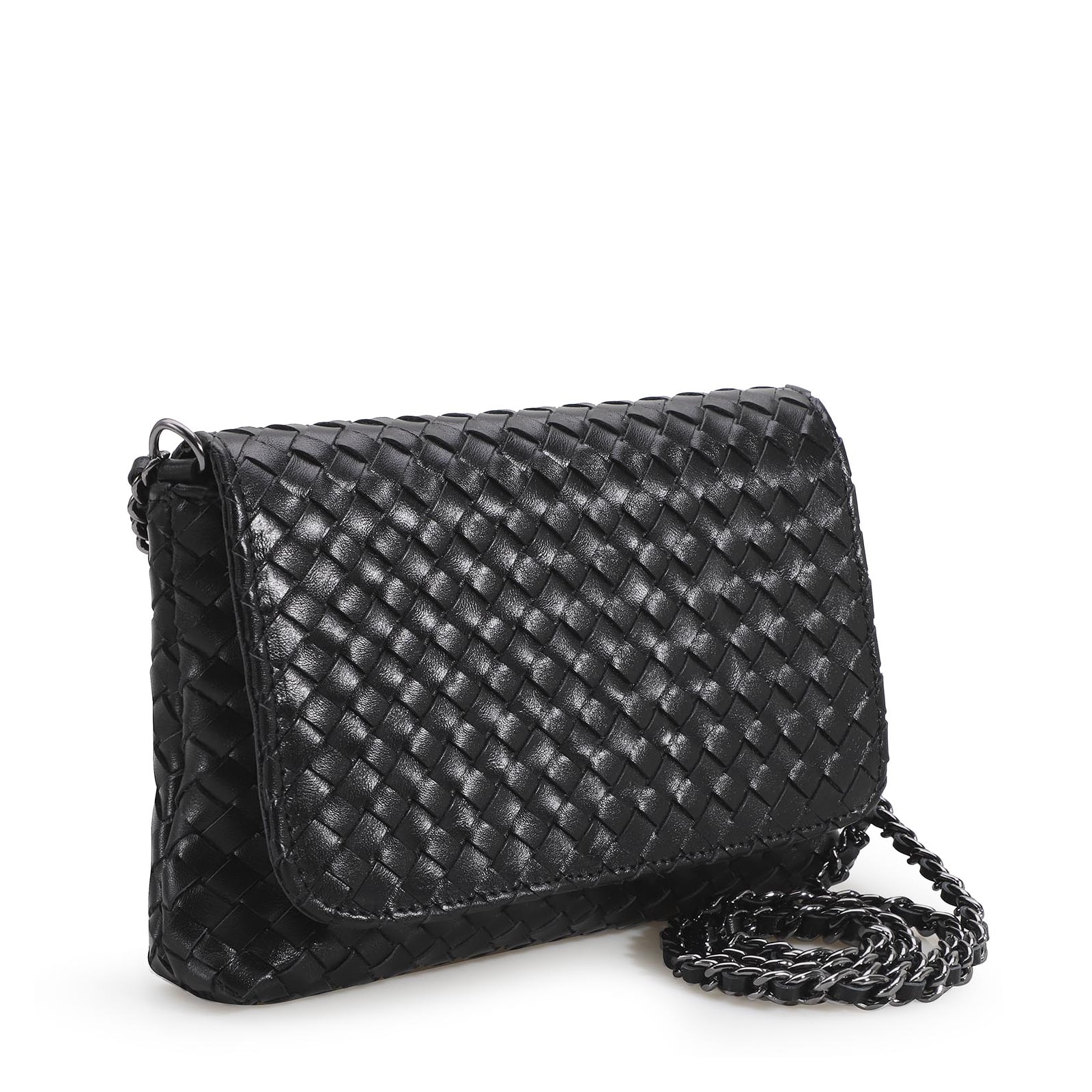 Bolsa Transversal Tressê Couro Preto