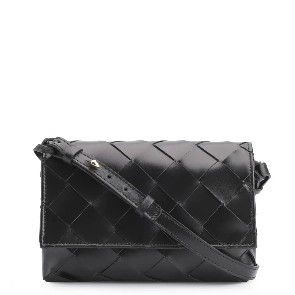 Bolsa Transversal Tressê Couro Preto