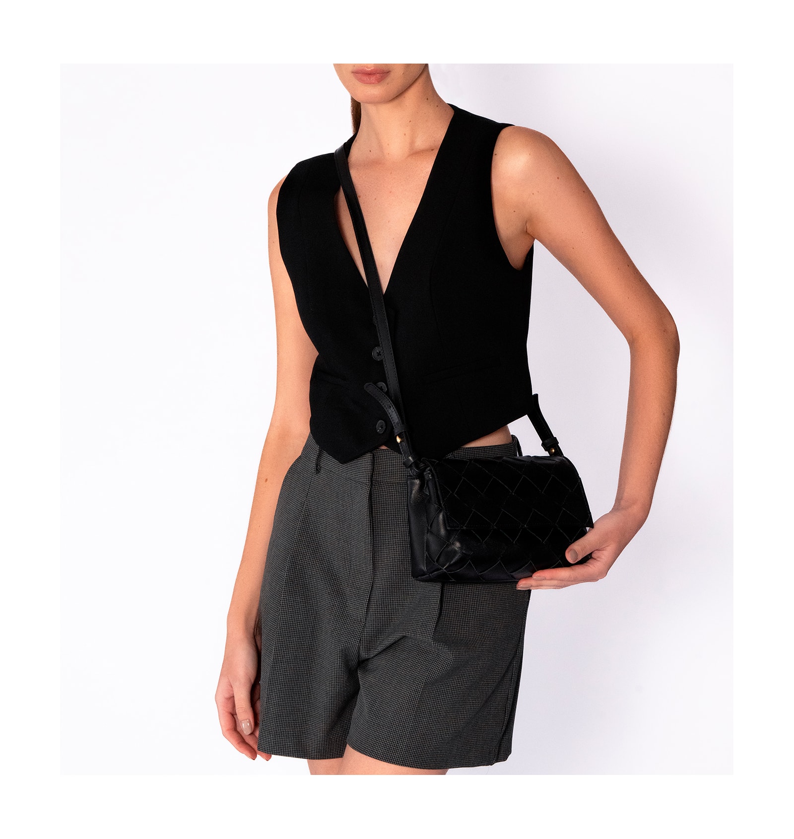 Bolsa Transversal Tressê Couro Preto