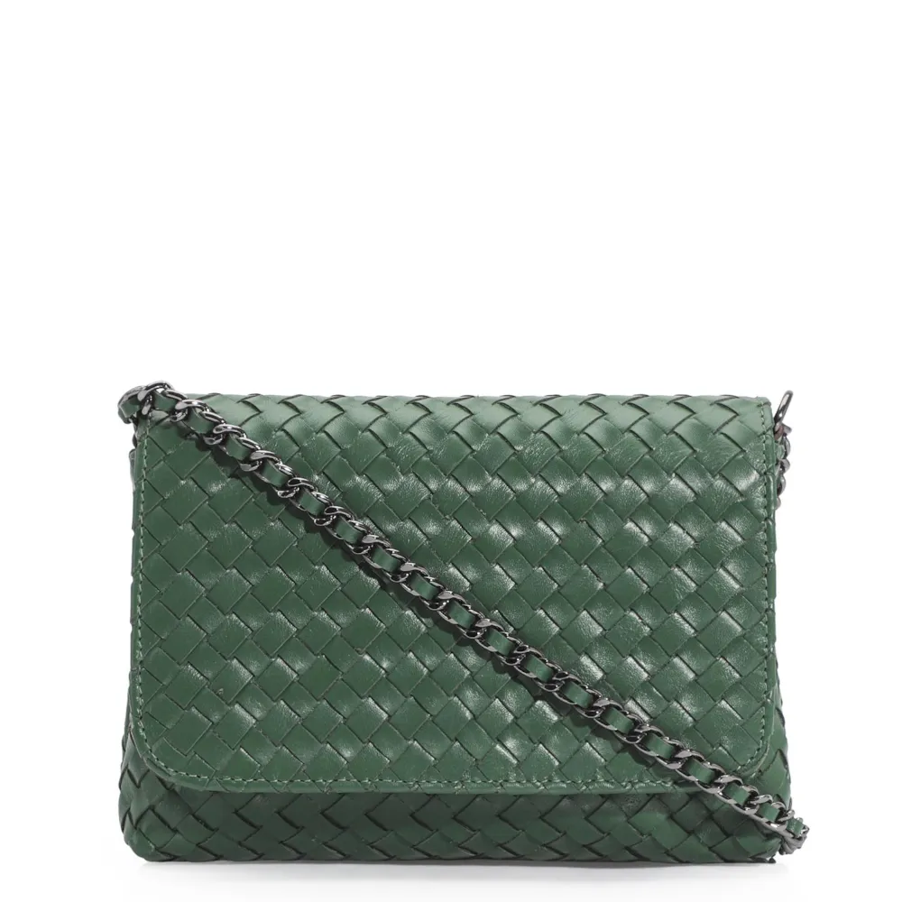 Bolsa Transversal Tressê Couro Verde