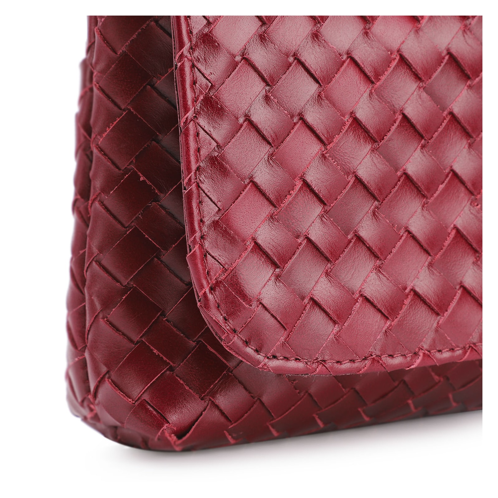 Bolsa Transversal Tressê Couro Vermelho Cereja