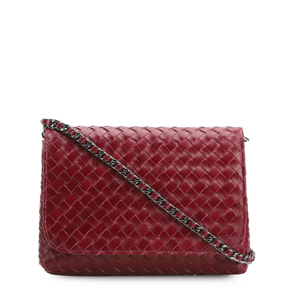 Bolsa Transversal Tressê Couro Vermelho Cereja