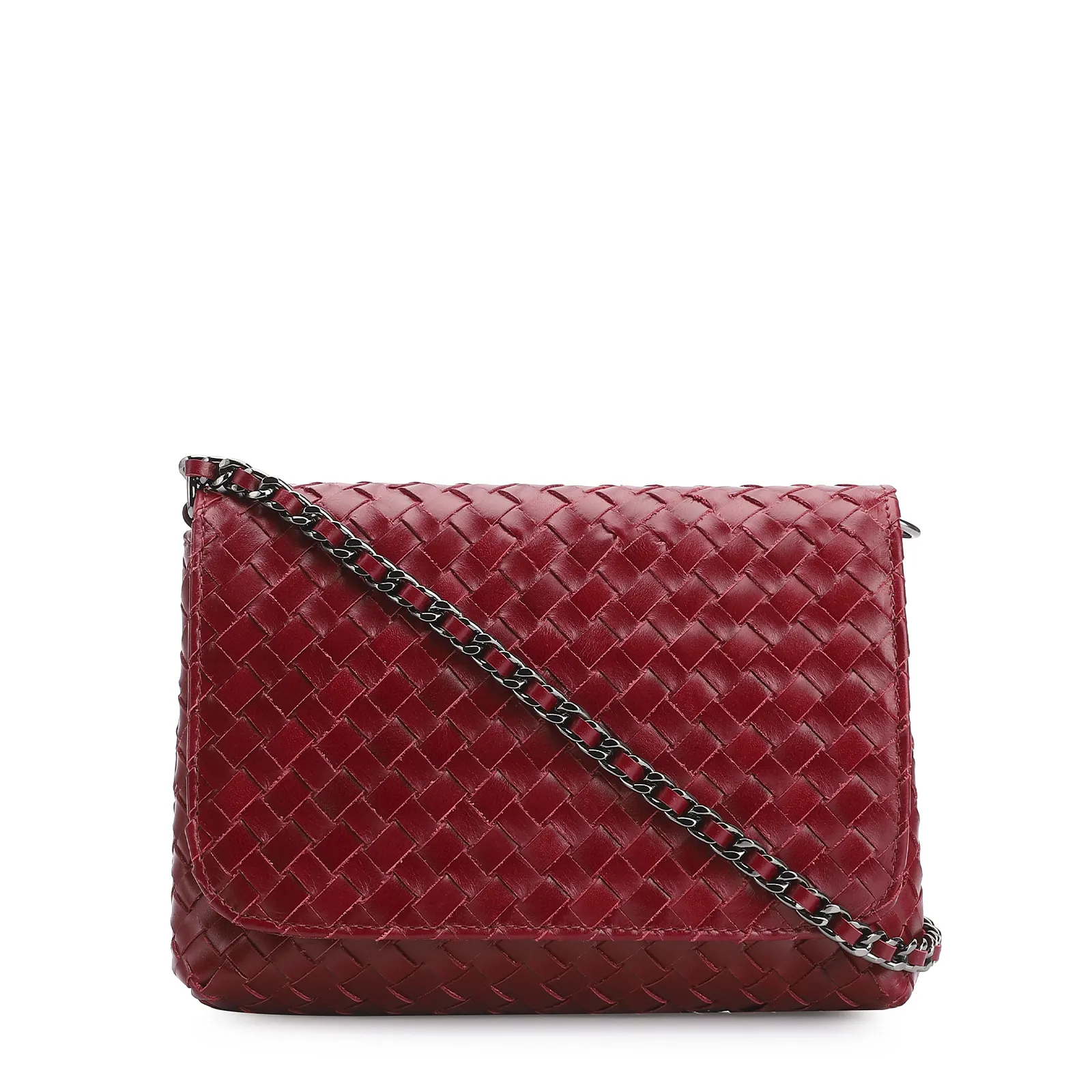 Bolsa Transversal Tressê Couro Vermelho Cereja