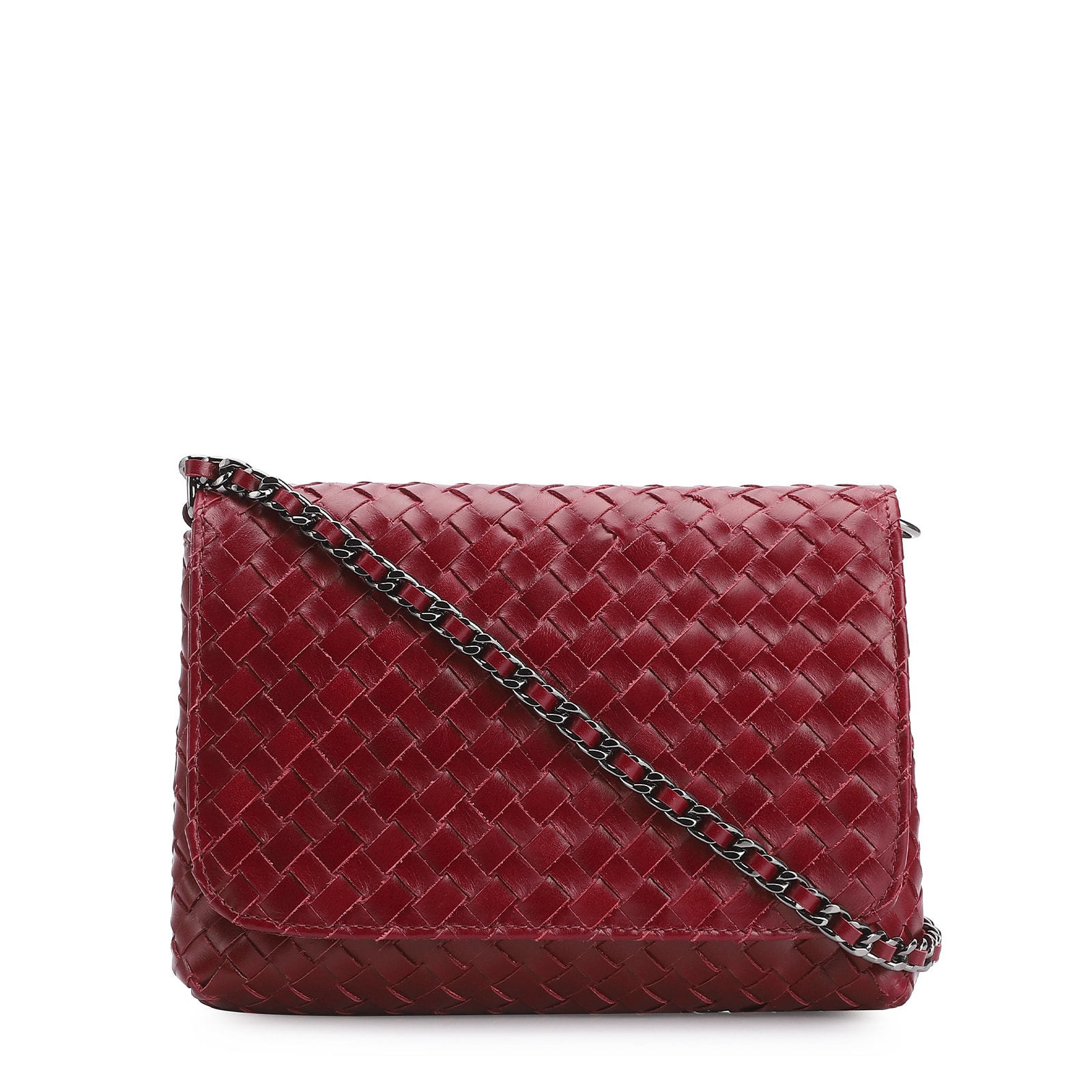 Bolsa Transversal Tressê Couro Vermelho Cereja