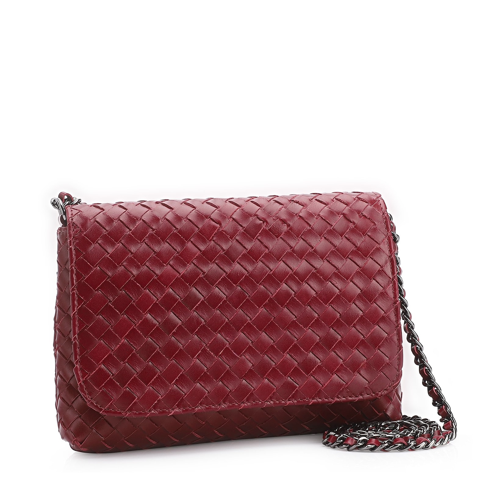 Bolsa Transversal Tressê Couro Vermelho Cereja