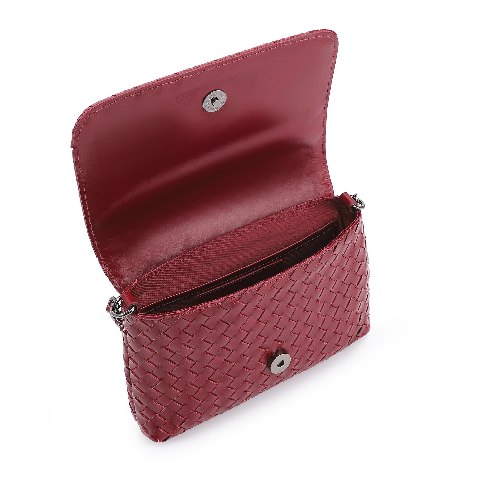 Bolsa Transversal Tressê Couro Vermelho Cereja