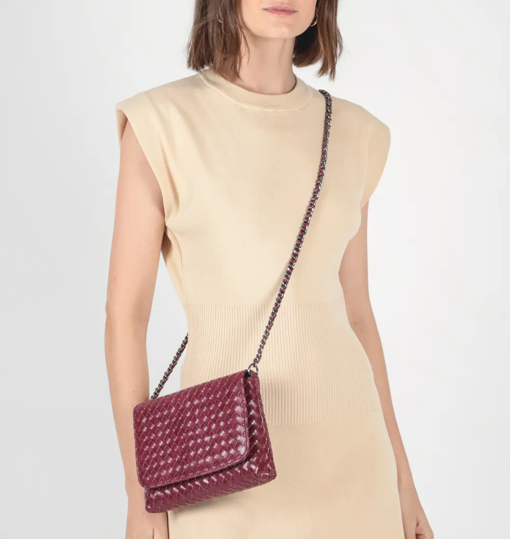 Bolsa Transversal Tressê Couro Vinho - imagem 2