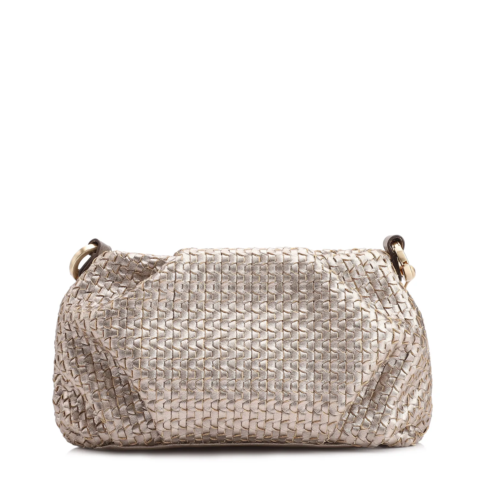 Bolsa Transversal Tressê Pequena Couro Dourado Corrente