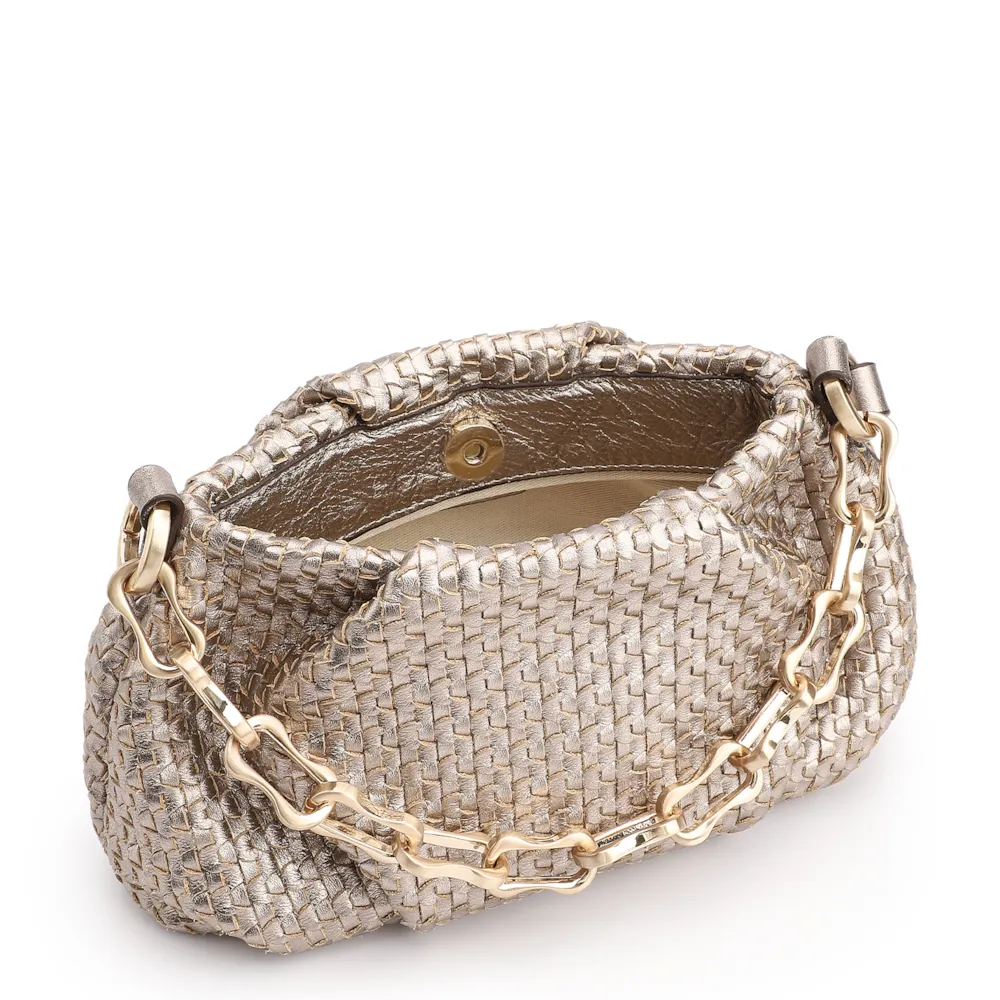 Bolsa Transversal Tressê Pequena Couro Dourado Corrente - imagem 5