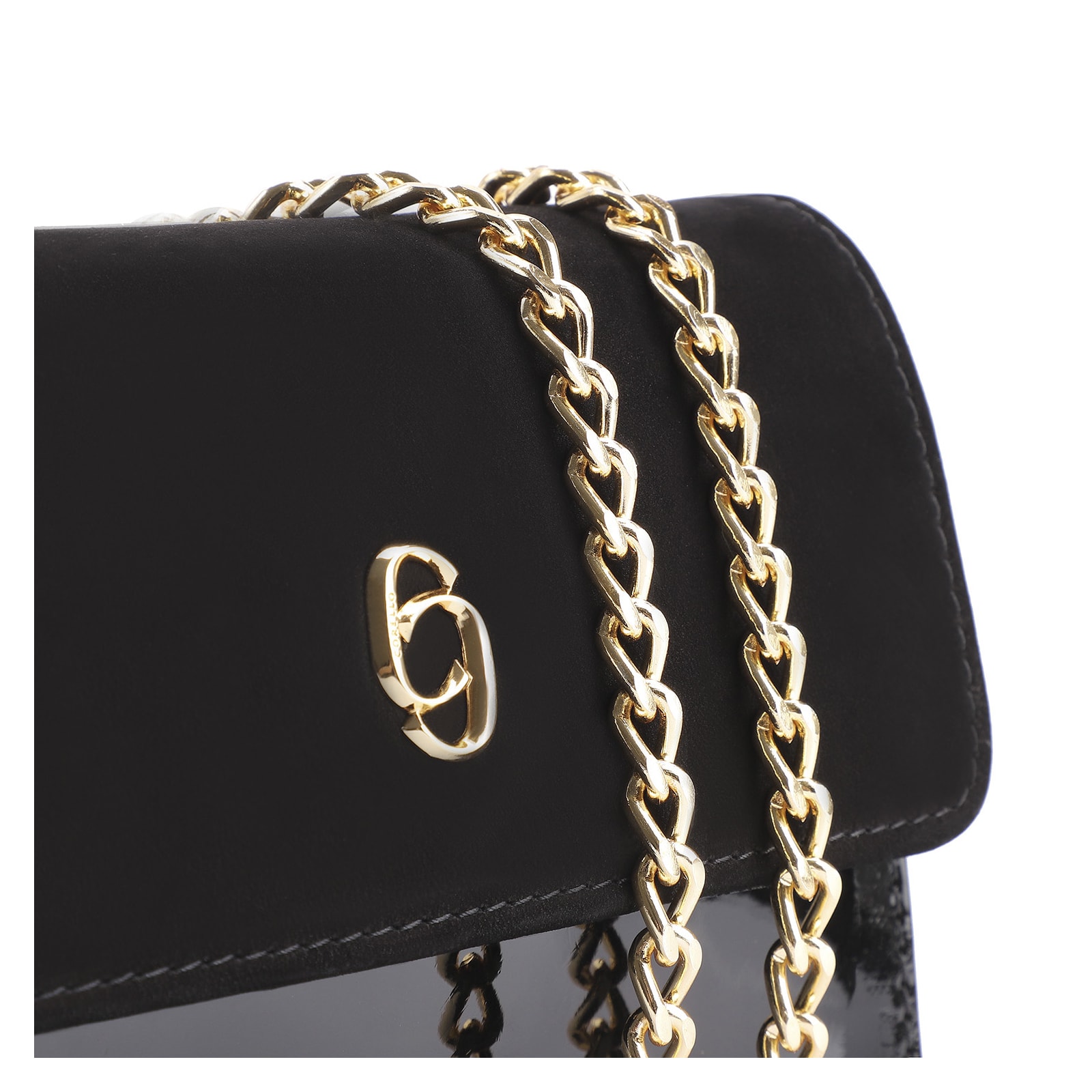 Bolsa Transversal Verniz Preto/Nobuck Preto