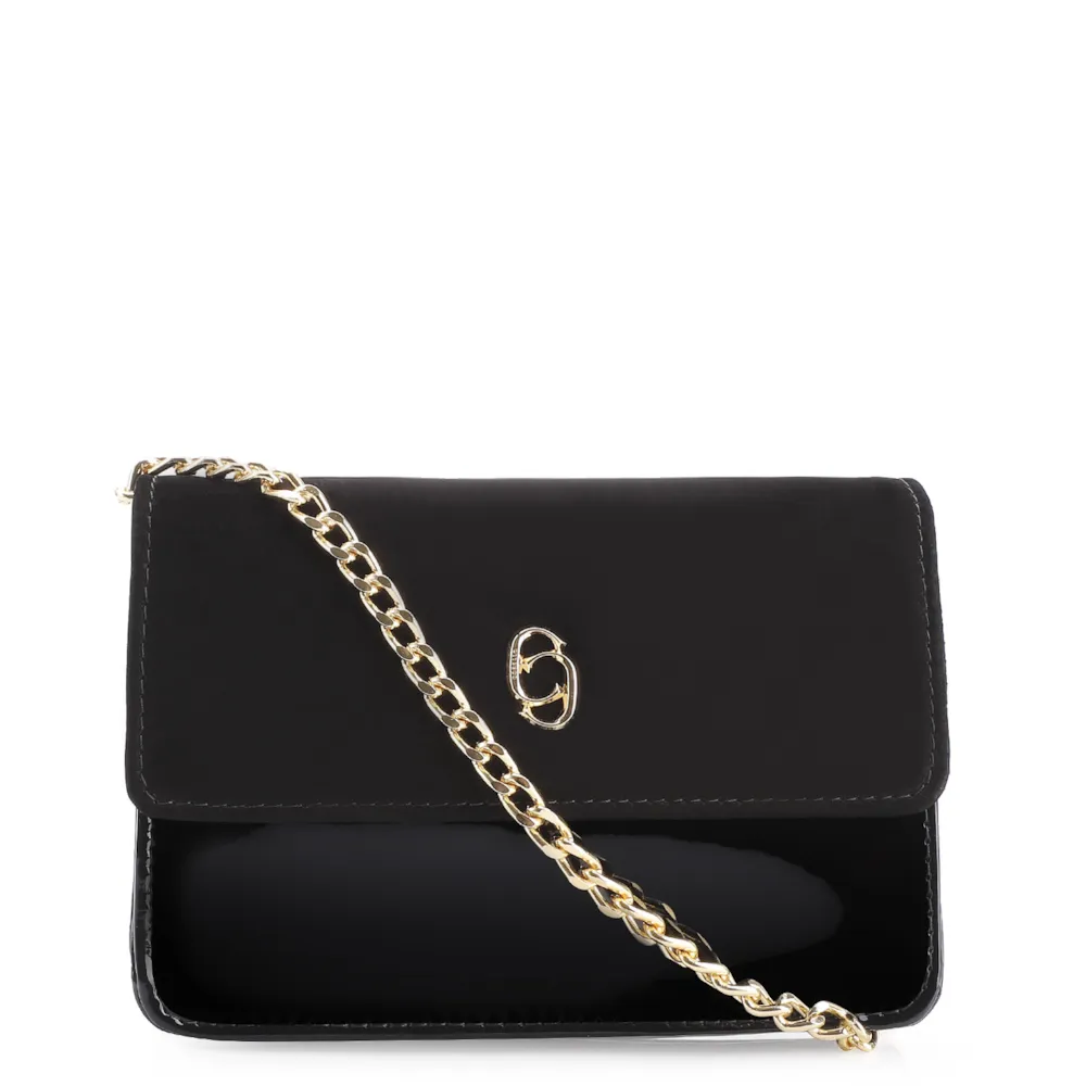Bolsa Transversal Verniz Preto/Nobuck Preto