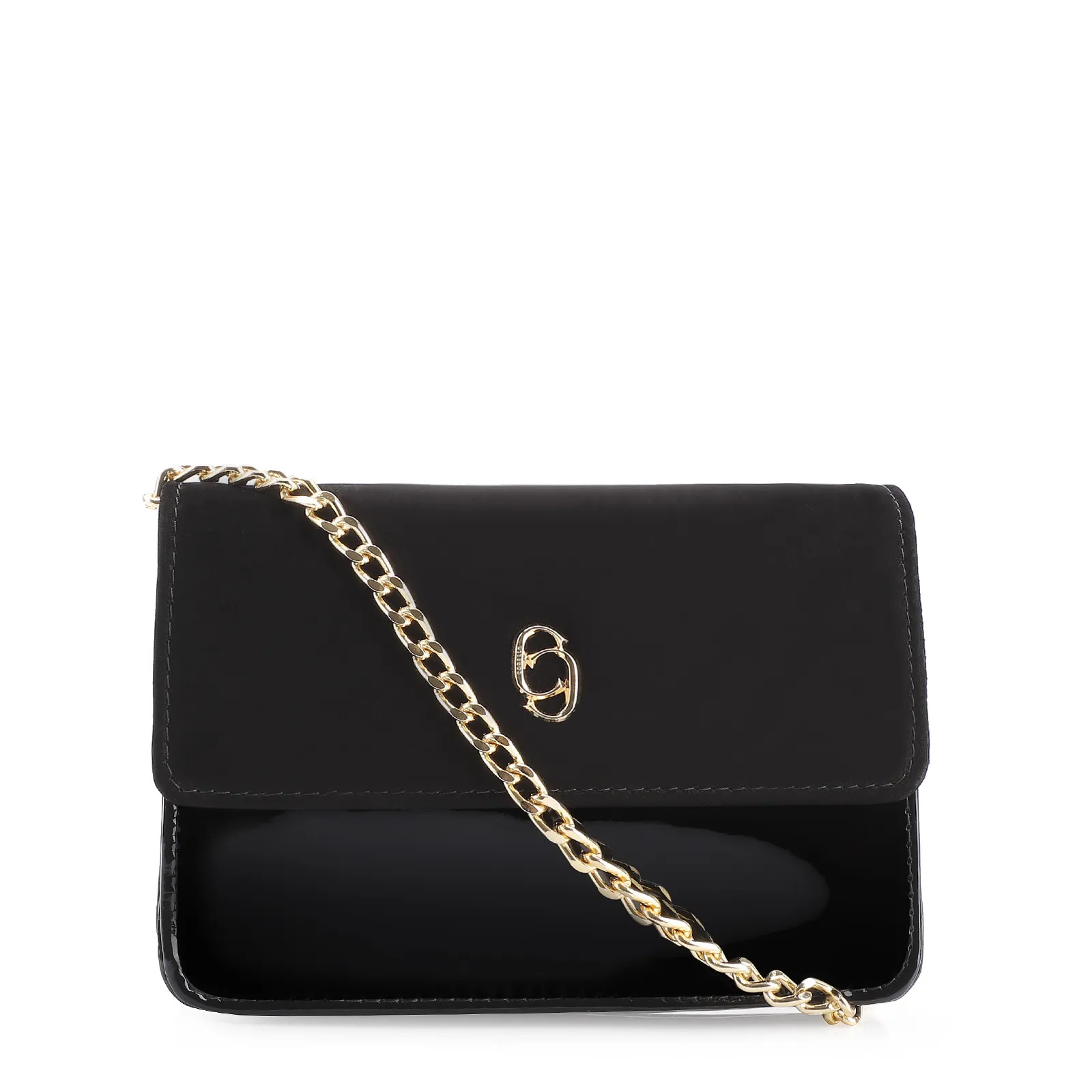 Bolsa Transversal Verniz Preto/Nobuck Preto