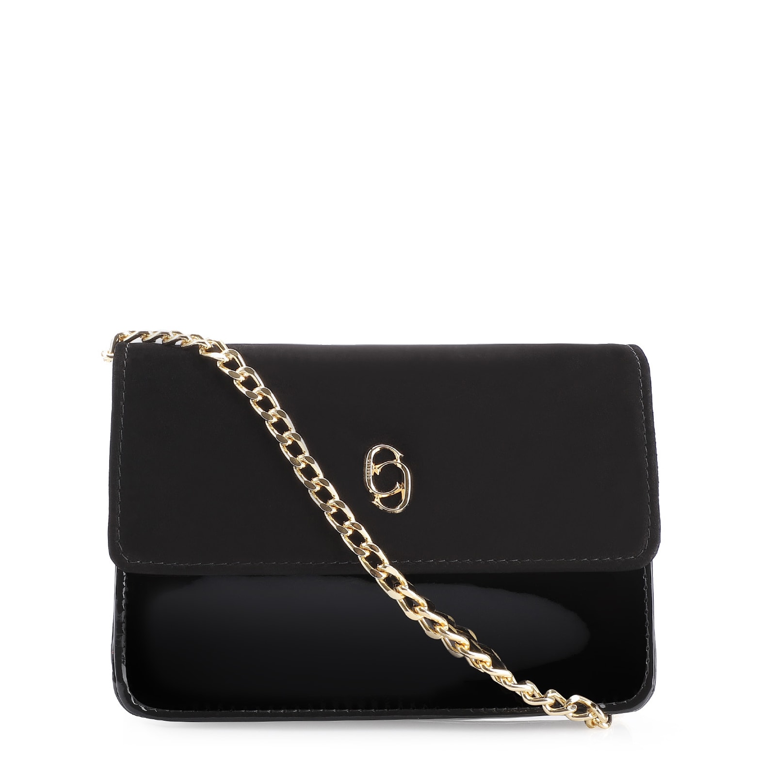 Bolsa Transversal Verniz Preto/Nobuck Preto