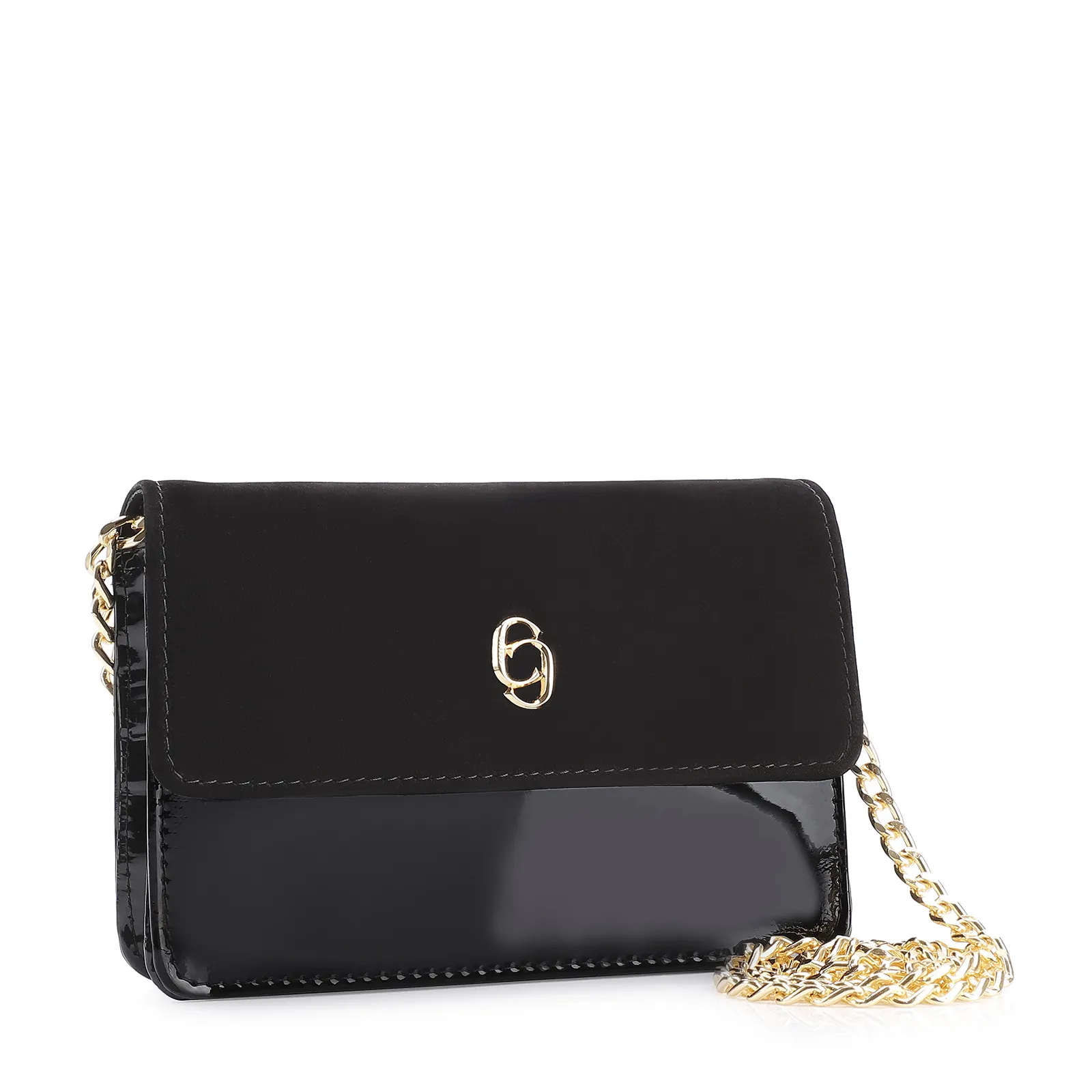 Bolsa Transversal Verniz Preto/Nobuck Preto