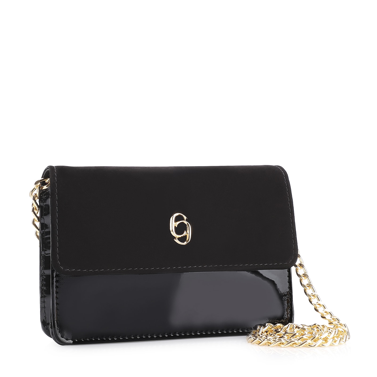 Bolsa Transversal Verniz Preto/Nobuck Preto