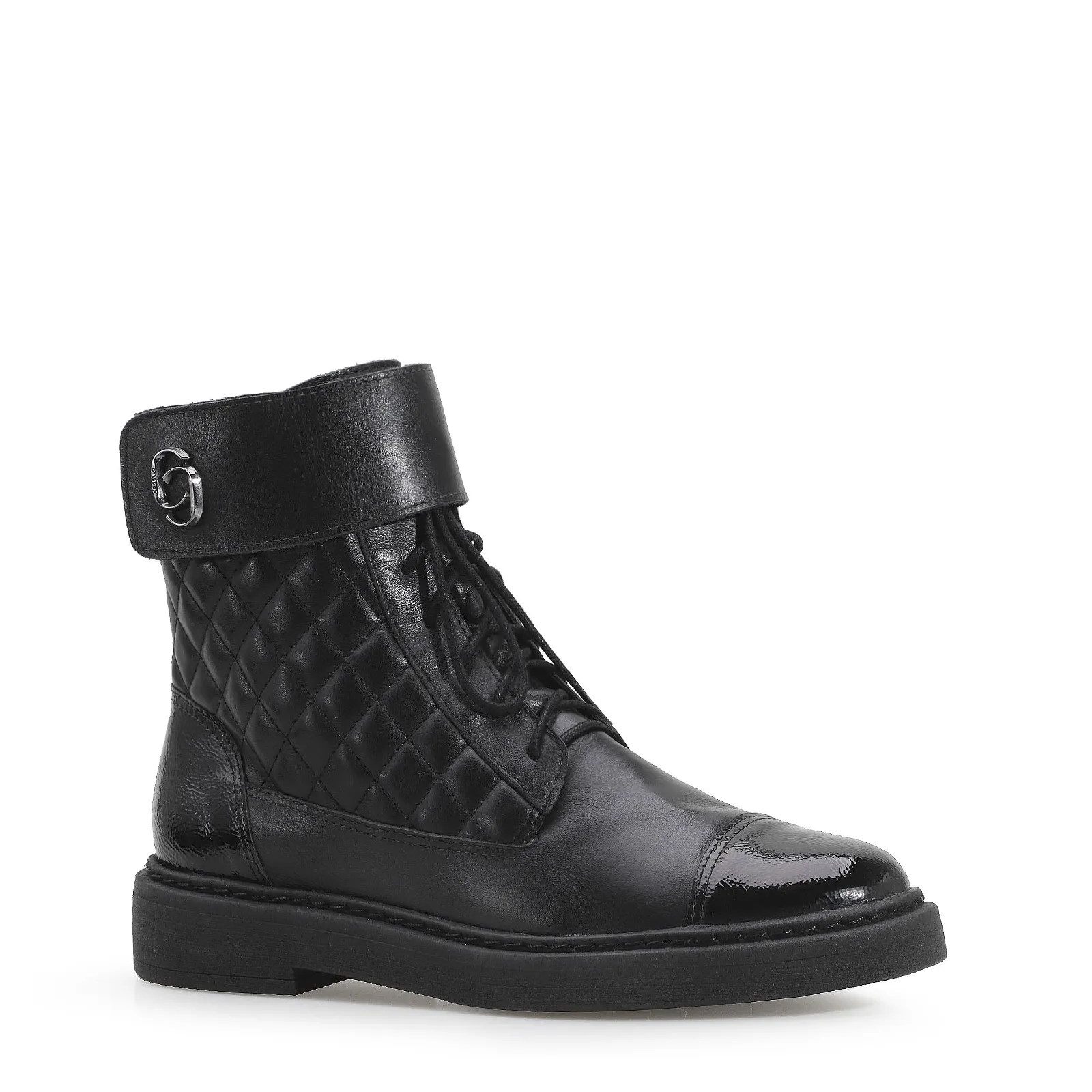 Bota Coturno Couro Preto