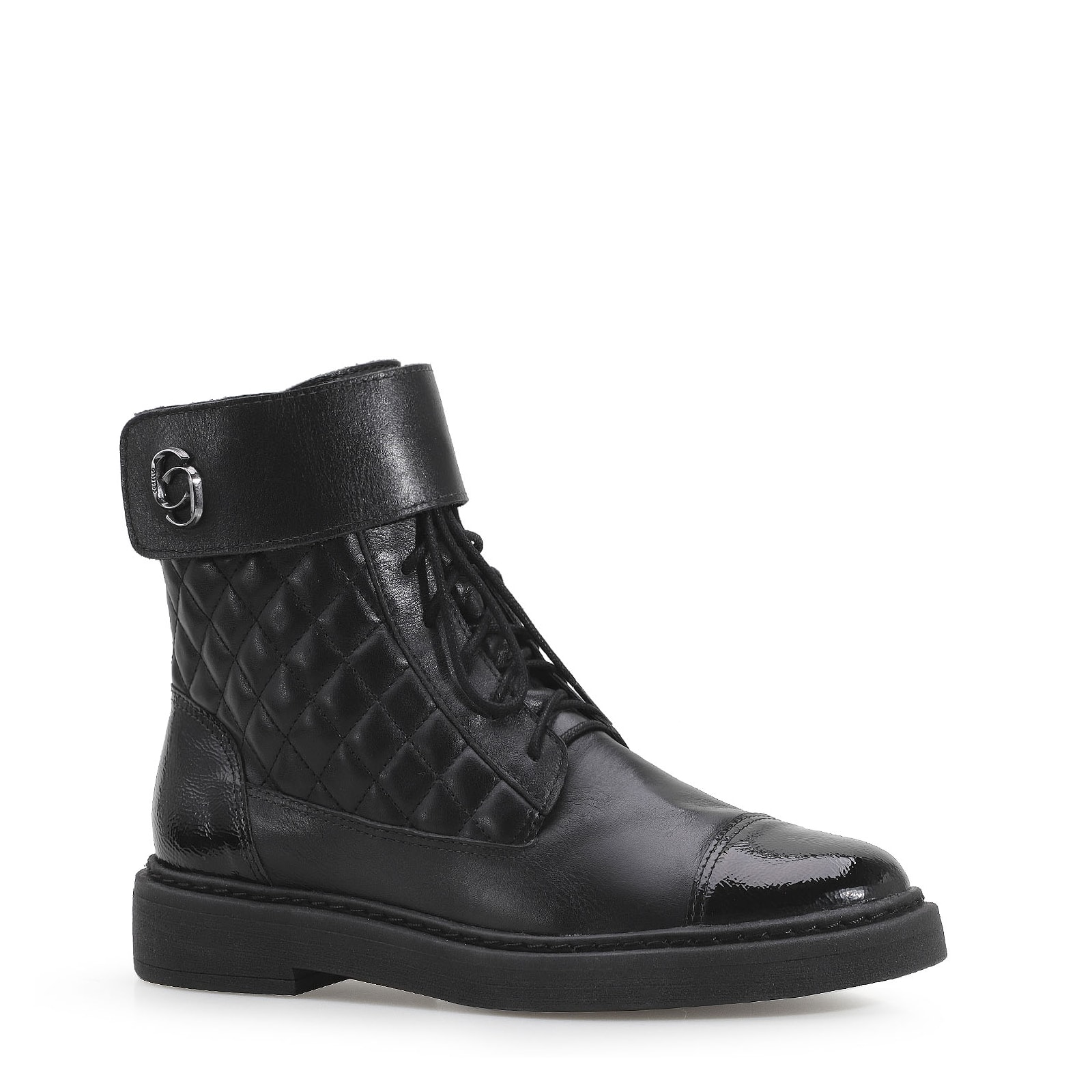 Bota Coturno Couro Preto