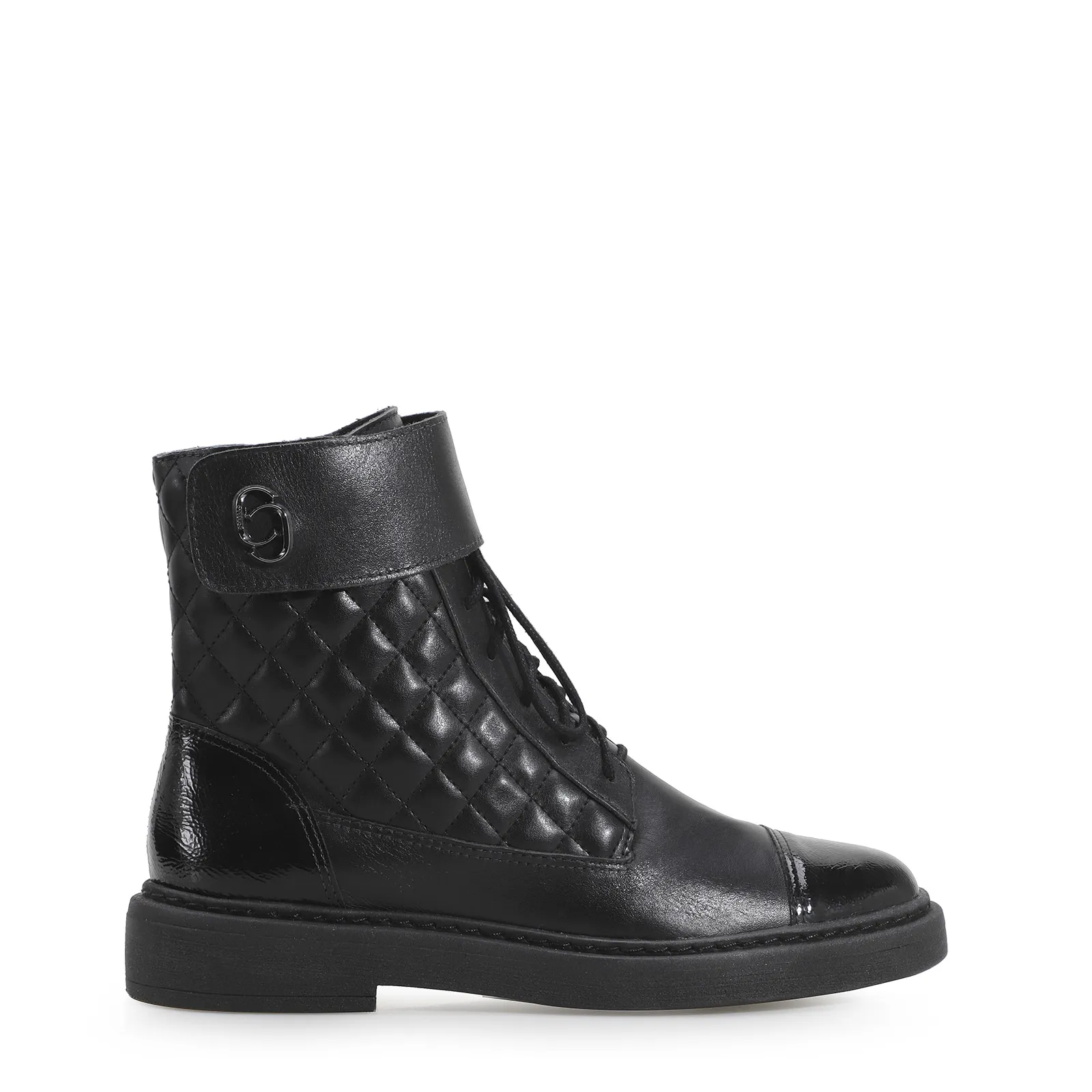 Bota Coturno Couro Preto