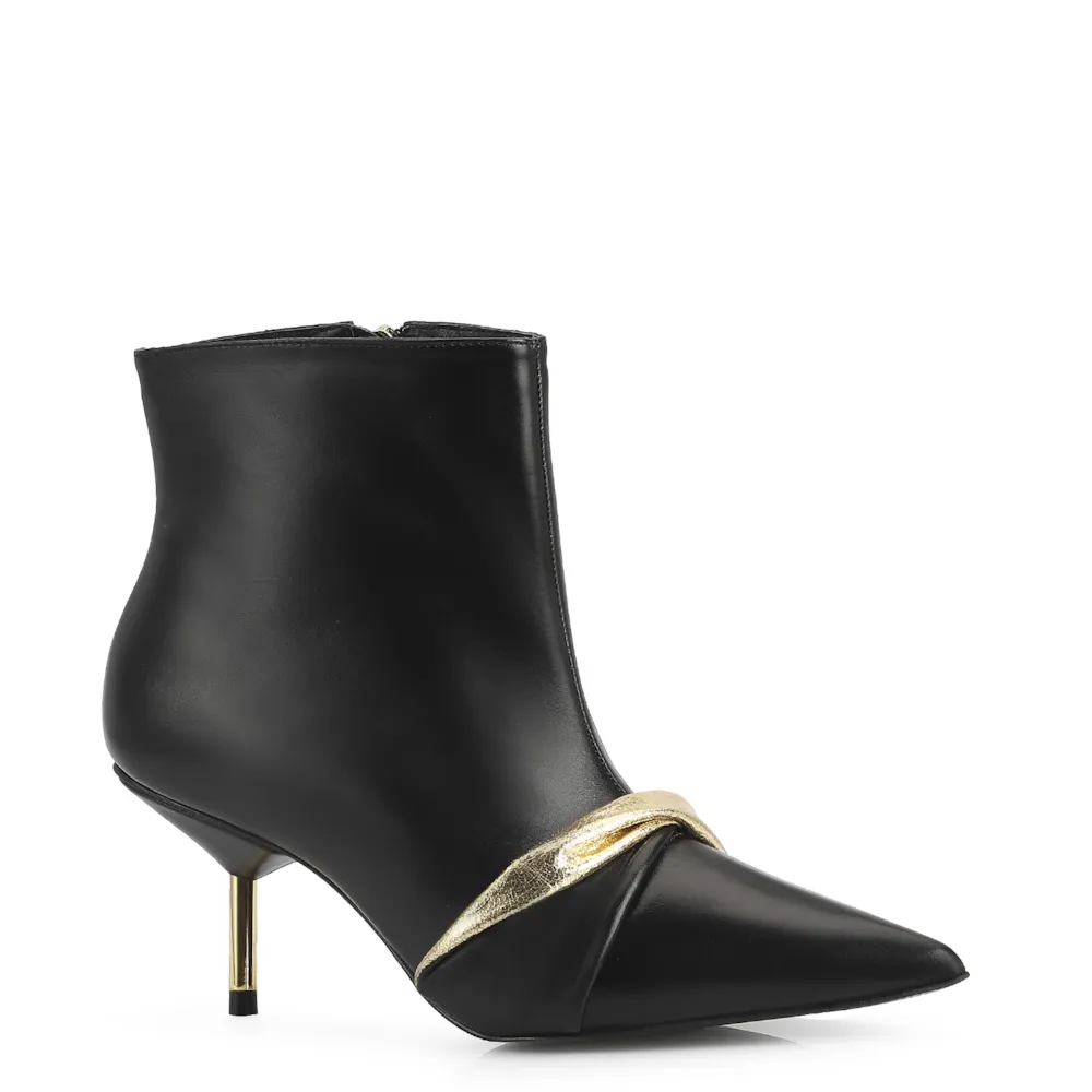 Bota Couro Preto/Dourado