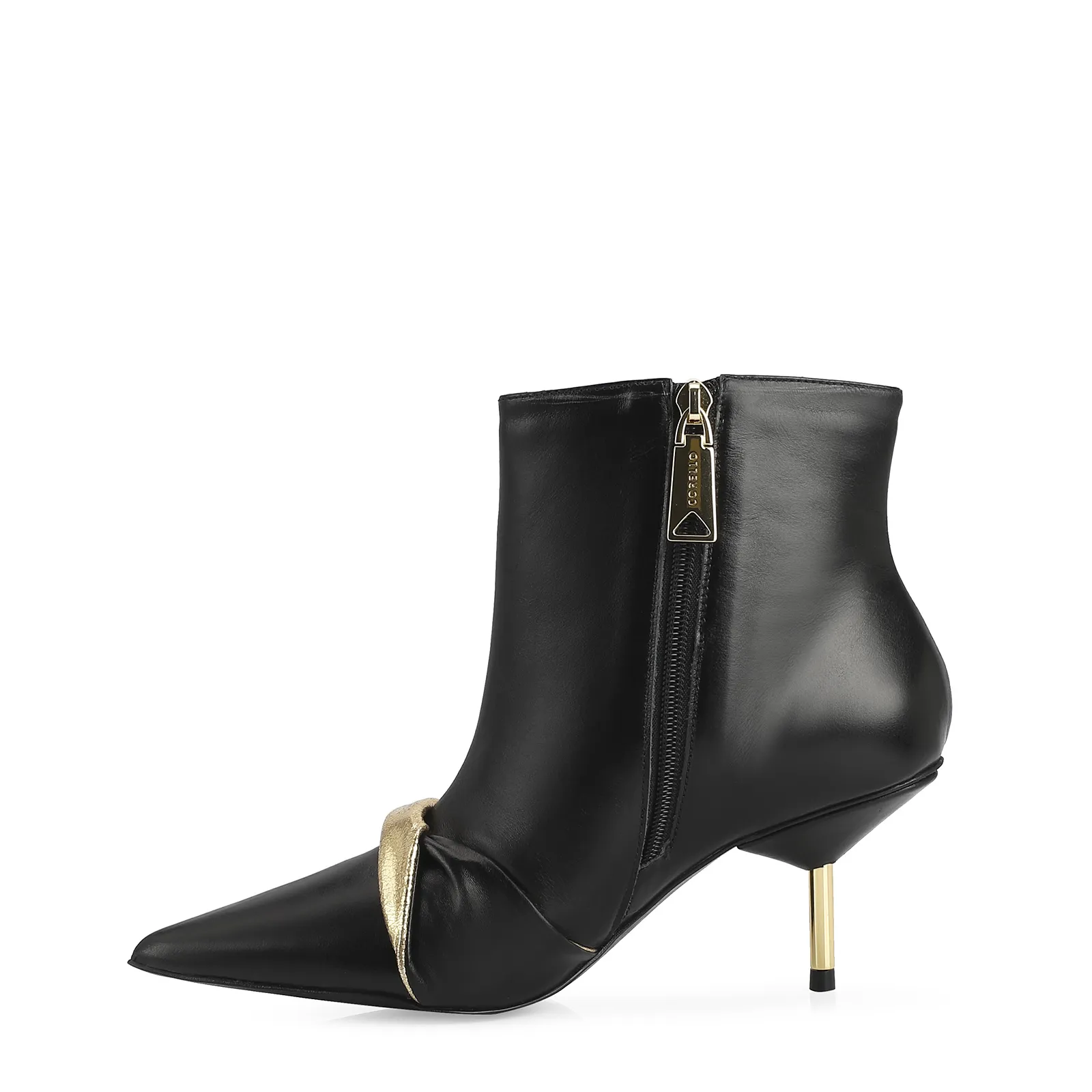 Bota Couro Preto/Dourado