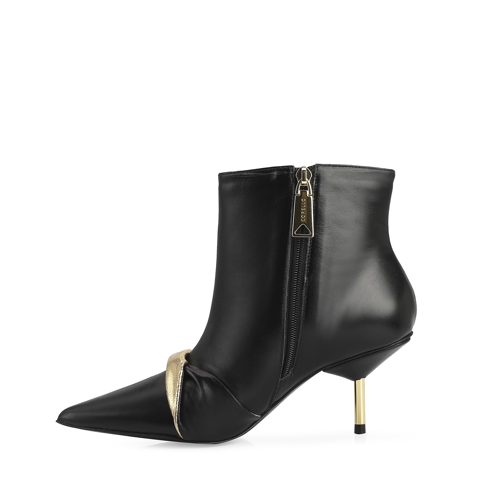 Bota Couro Preto/Dourado